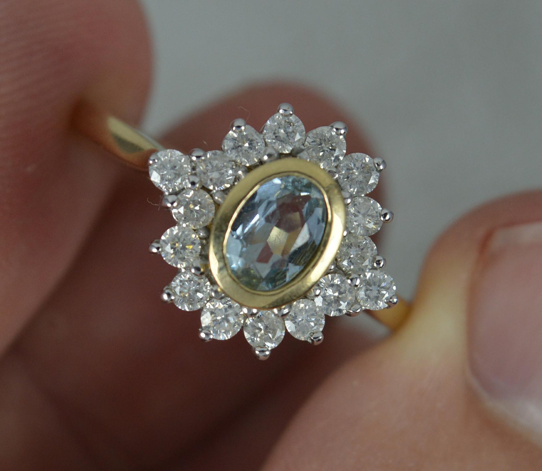 Classic Aquamarine & 0.48ct Diamond 9ct Gold Cluster Ring 3