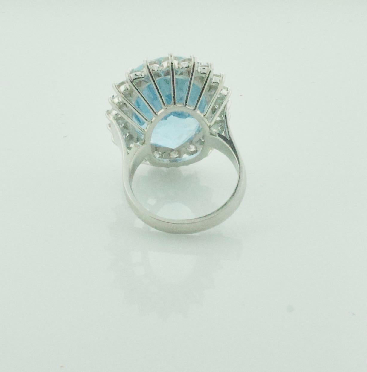 Oval Cut Classic Aquamarine and Diamond Ring in Platinum For Sale