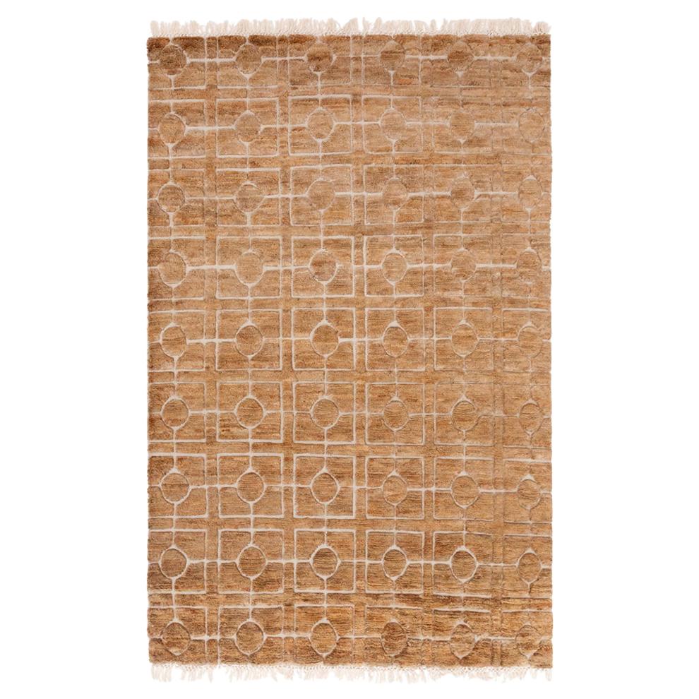 Classic Architectural Customizable Breezeblock Weave Rug in Straw Large For Sale