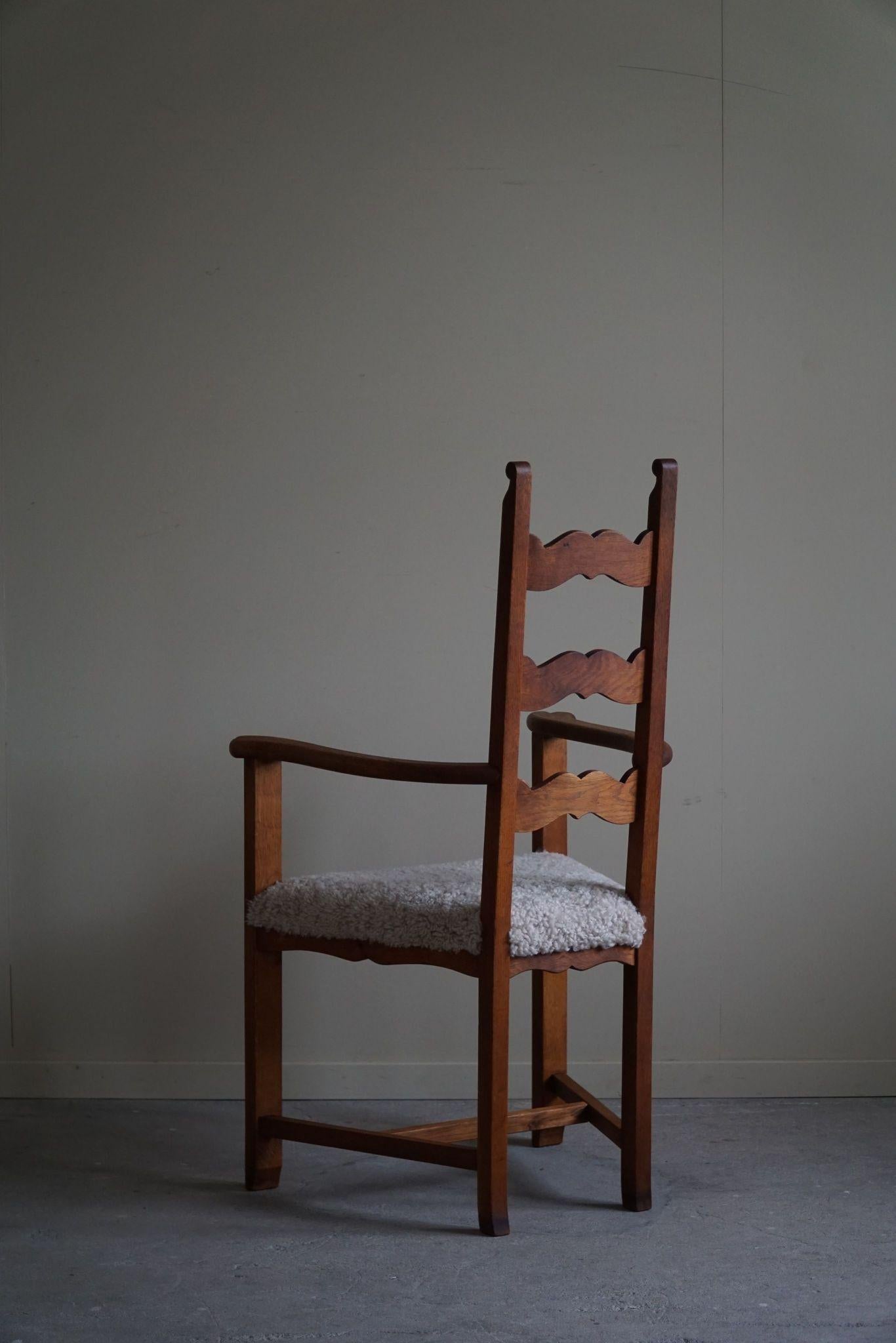 Classic Armchair in Oak & Lambswool Seat, Danish Mid Century Modern, 1950s For Sale 4