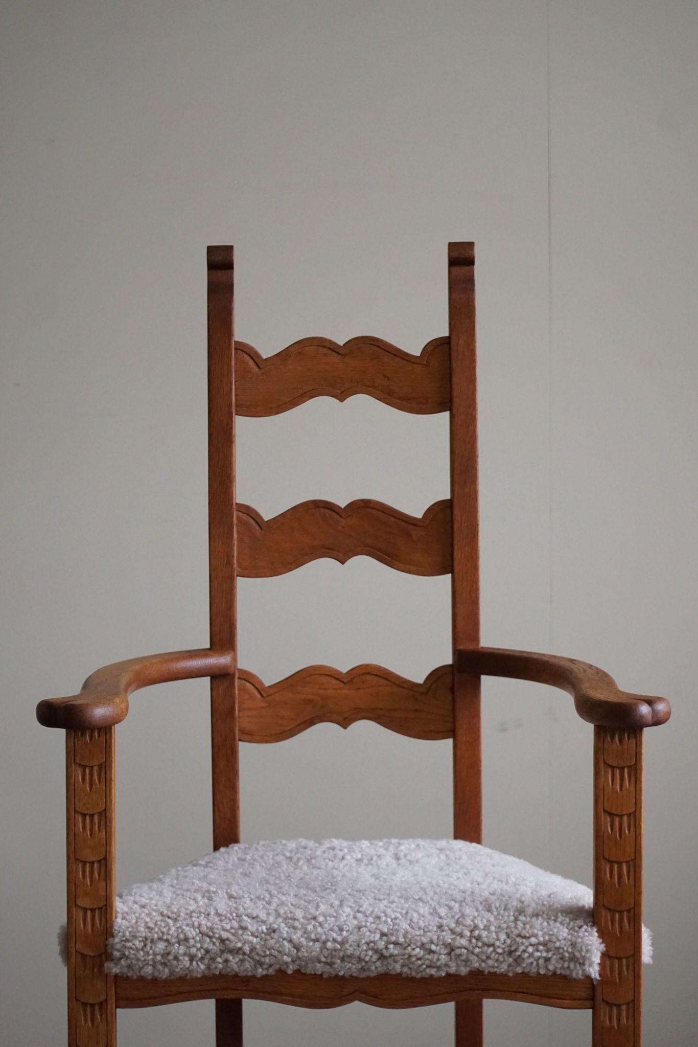 Classic Armchair in Oak & Lambswool Seat, Danish Mid Century Modern, 1950s For Sale 5