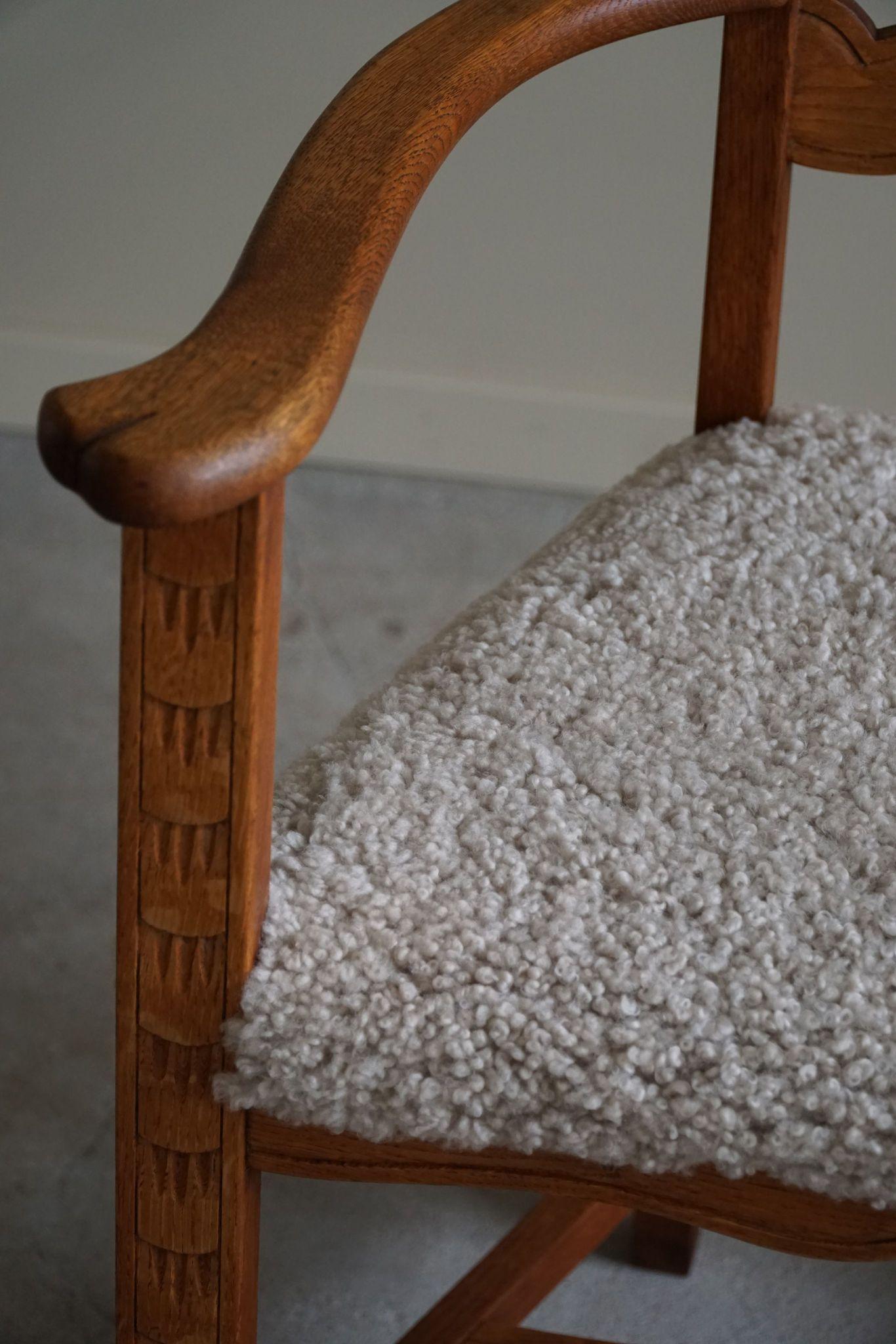 Classic Armchair in Oak & Lambswool Seat, Danish Mid Century Modern, 1950s For Sale 7