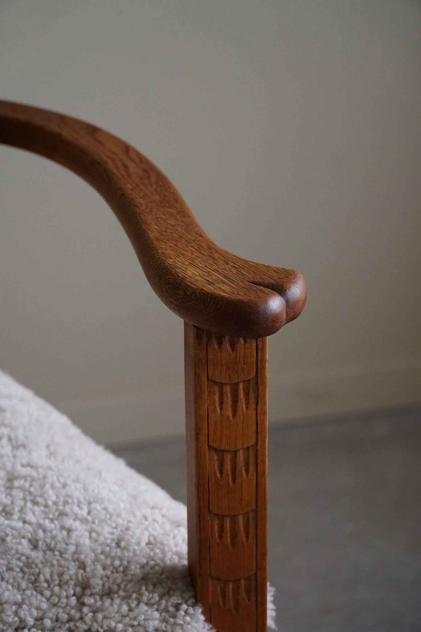 Classic Armchair in Oak & Lambswool Seat, Danish Mid Century Modern, 1950s In Good Condition For Sale In Odense, DK