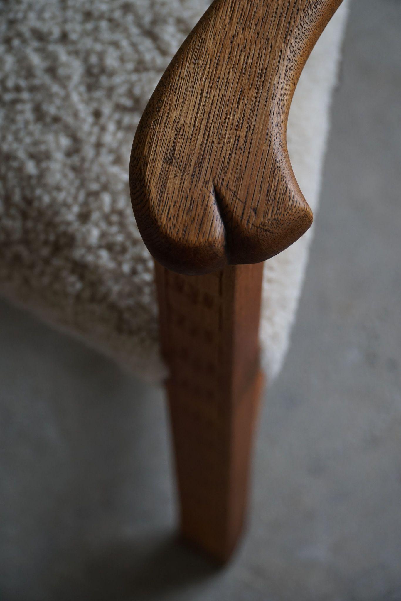 Classic Armchair in Oak & Lambswool Seat, Danish Mid Century Modern, 1950s For Sale 2