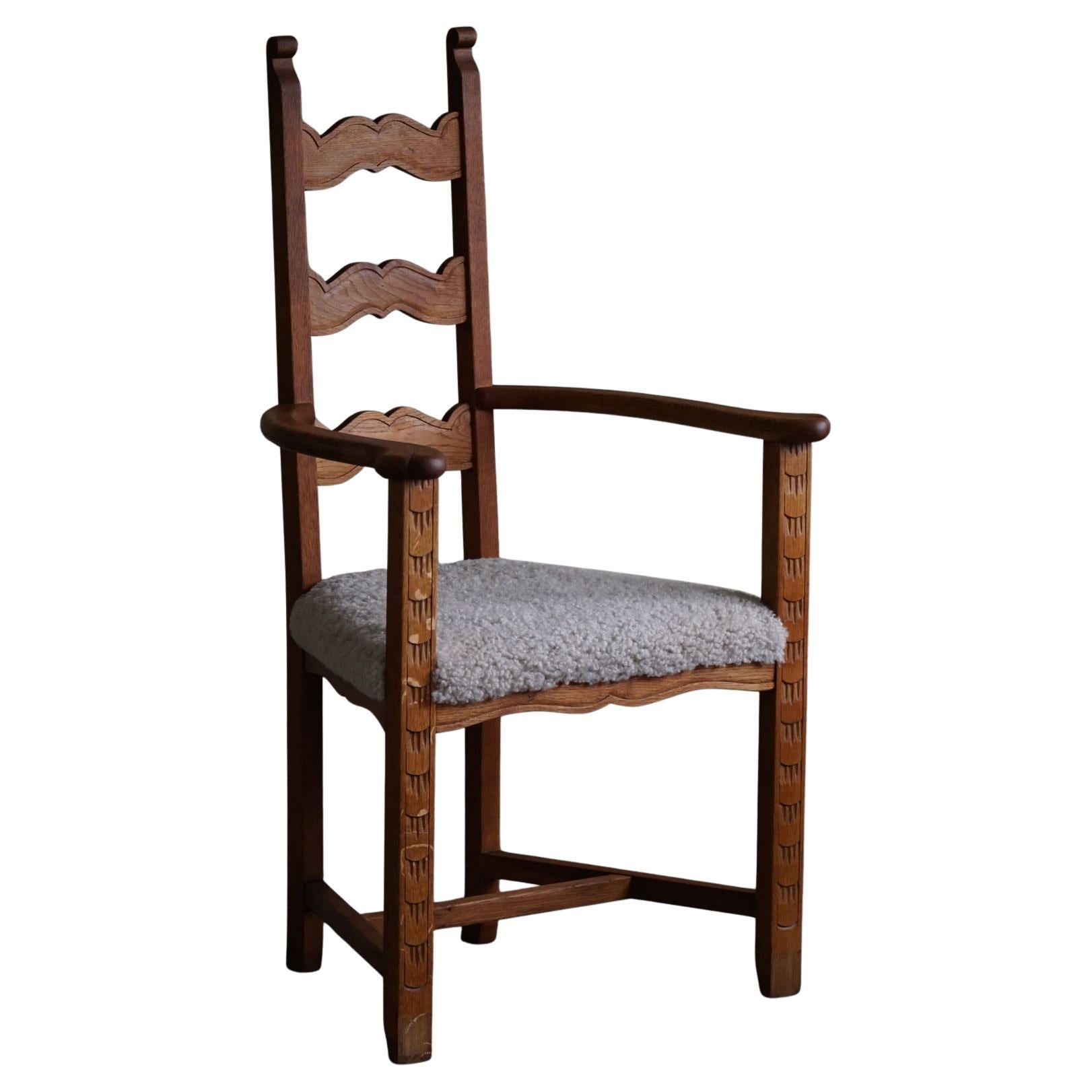Classic Armchair in Oak & Lambswool Seat, Danish Mid Century Modern, 1950s
