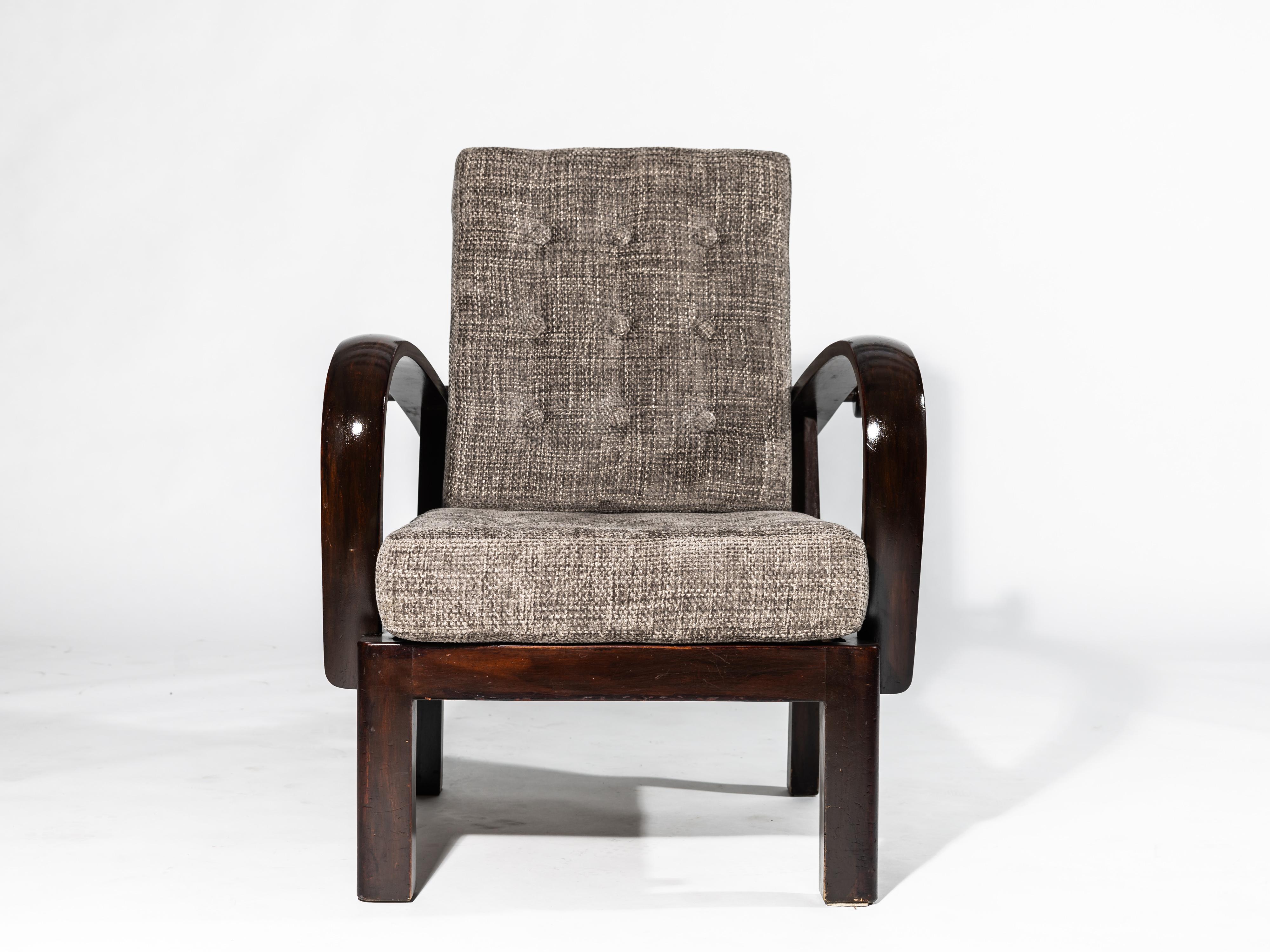 Sillón clásico, llamado canadiense, Art Decó años 20, checo en venta 8