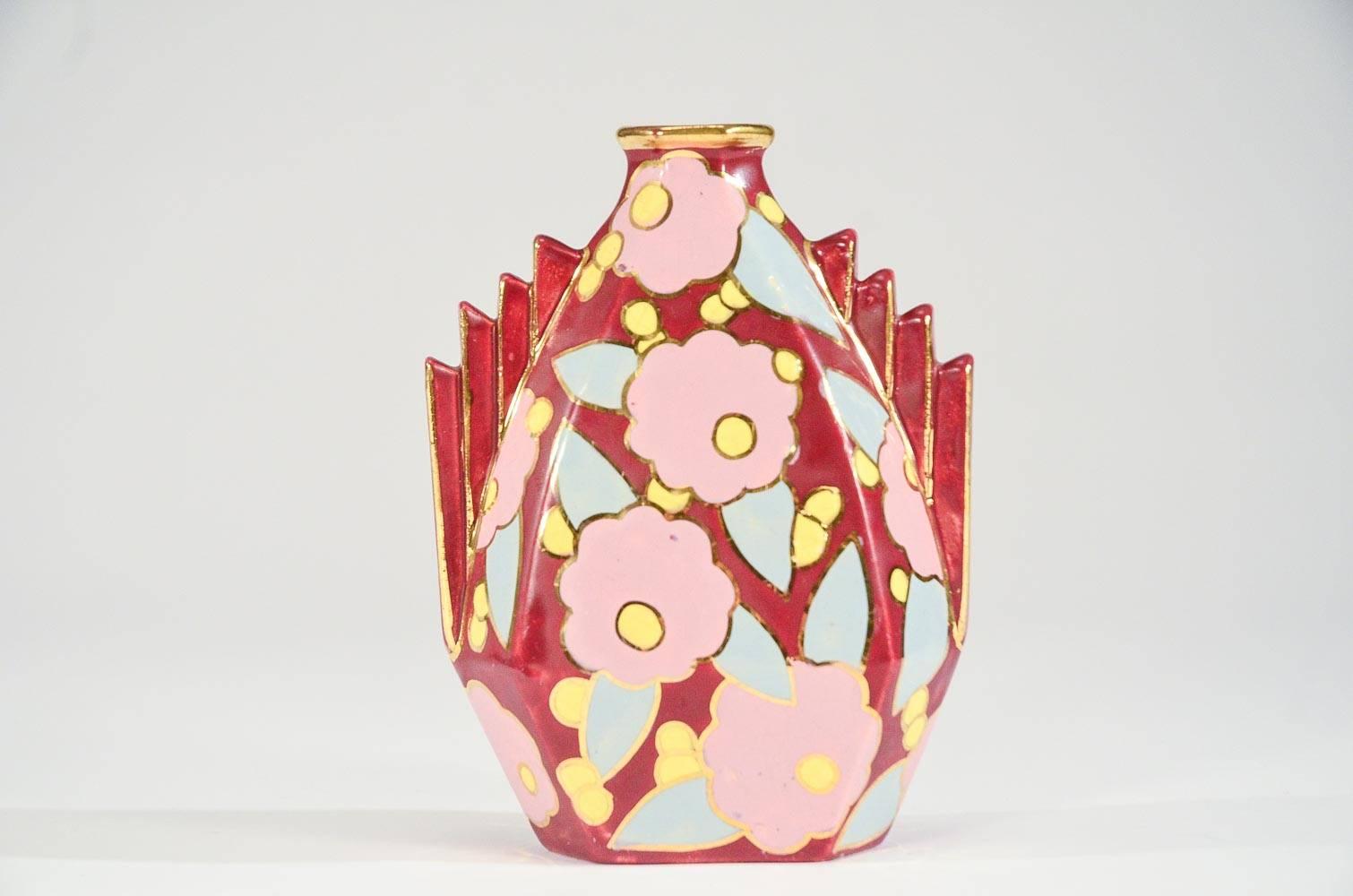Enameled Classic Art Deco Belgian Pottery Vase with Polychrome Enamel & Gilt Decoration