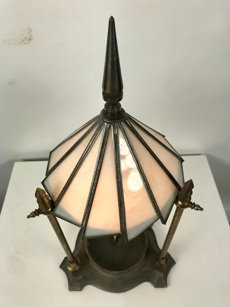 Classic Art Deco Boudoir Lamp Stunning Ziggurat Leaded Shade at 1stDibs