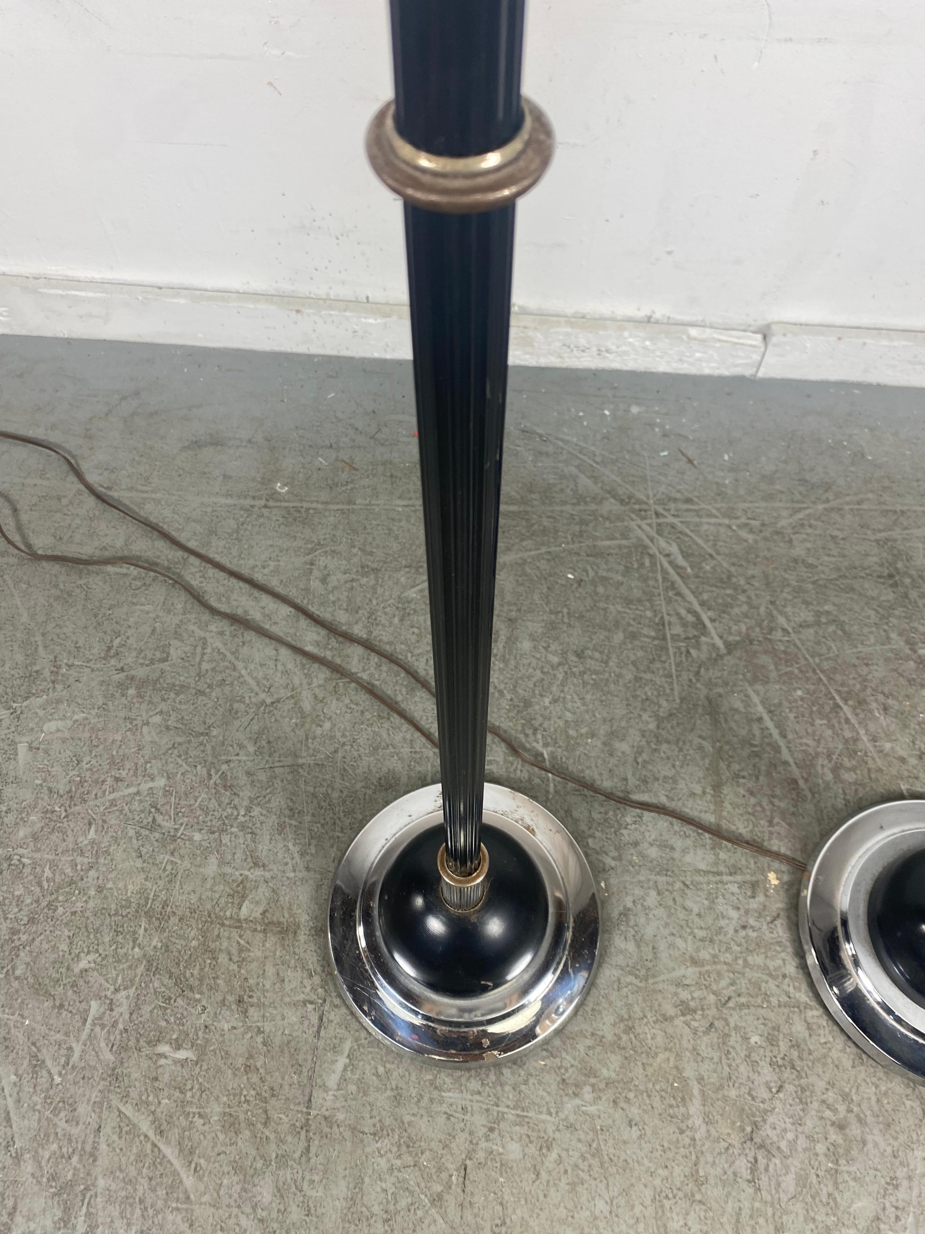 Metal Classic Art Deco / Machine Age Triple Cone Aluminum & Chrome Torchere's For Sale