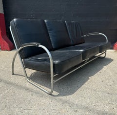 Sofá clásico Art Déco / Edad de la Máquina Cromado Tubular de 3 plazas, según Kem Weber