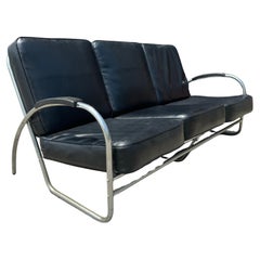 Sofá clásico Art Déco / Edad de la Máquina Cromado Tubular de 3 plazas, según Kem Weber