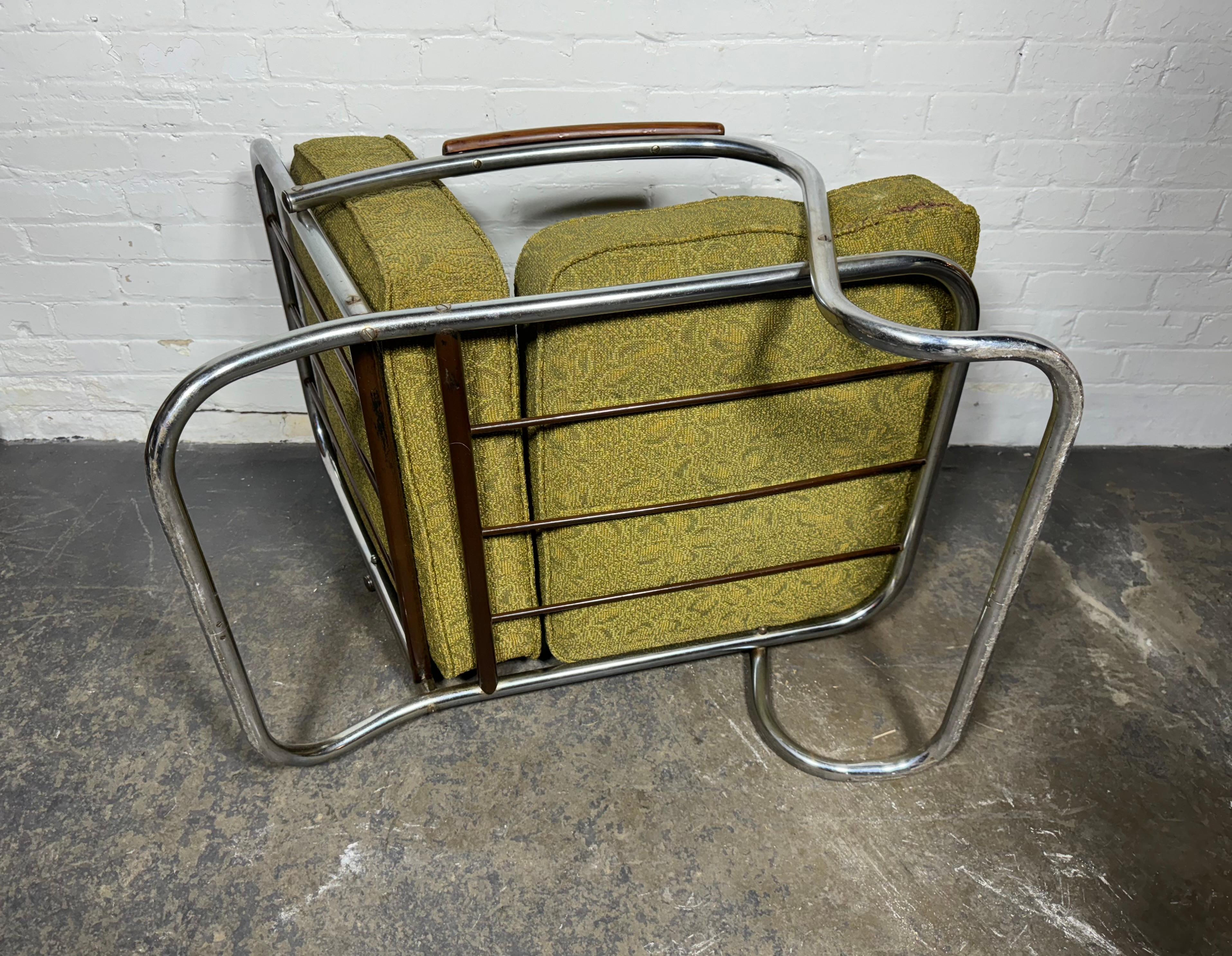 Classic Art Deco / Machine Age Tubular Chrome Lounge Chair by  Kem Weber In Good Condition In Buffalo, NY