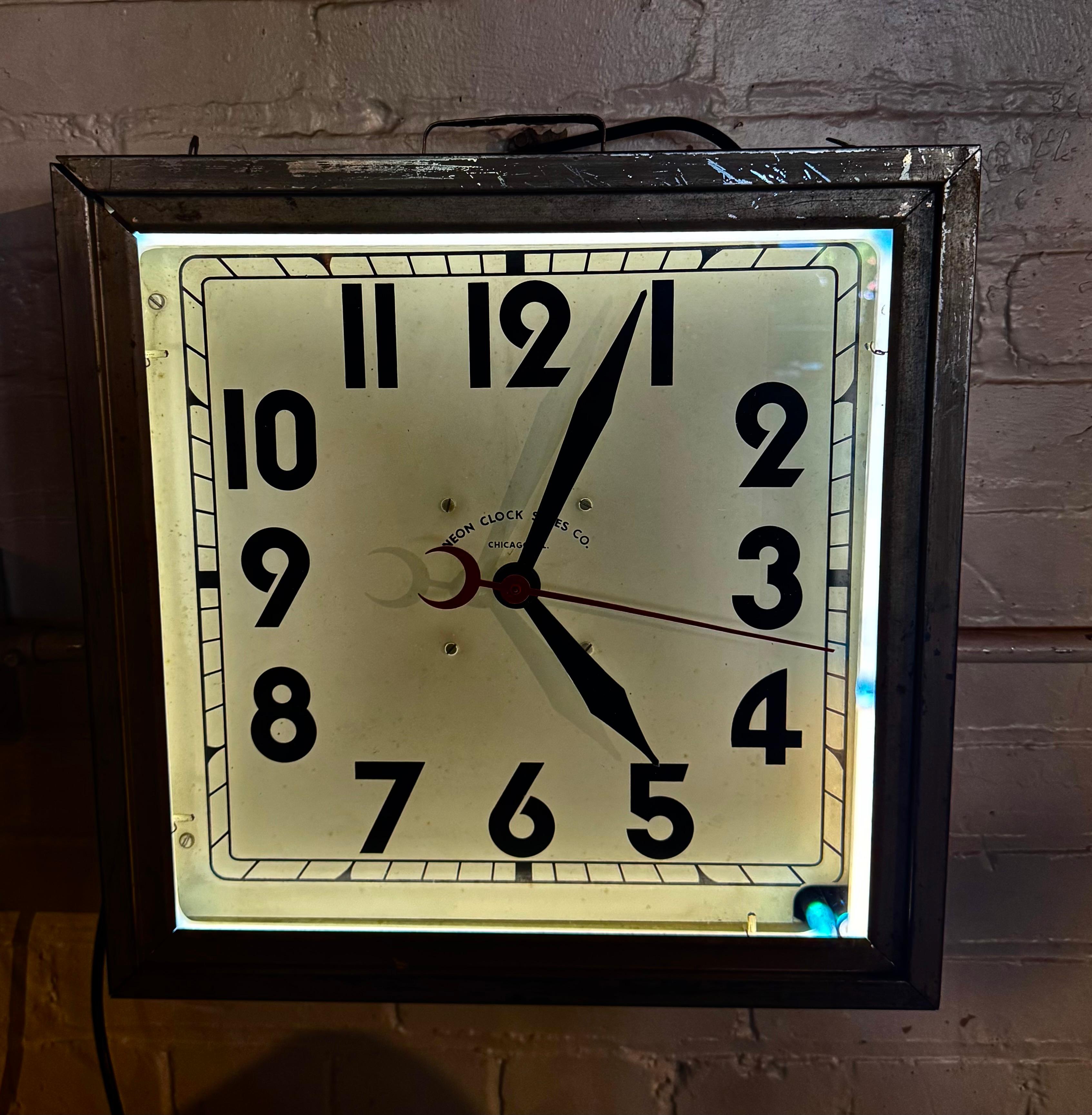 Mid-20th Century Classic Art Deco Neon Clock.. For Sale