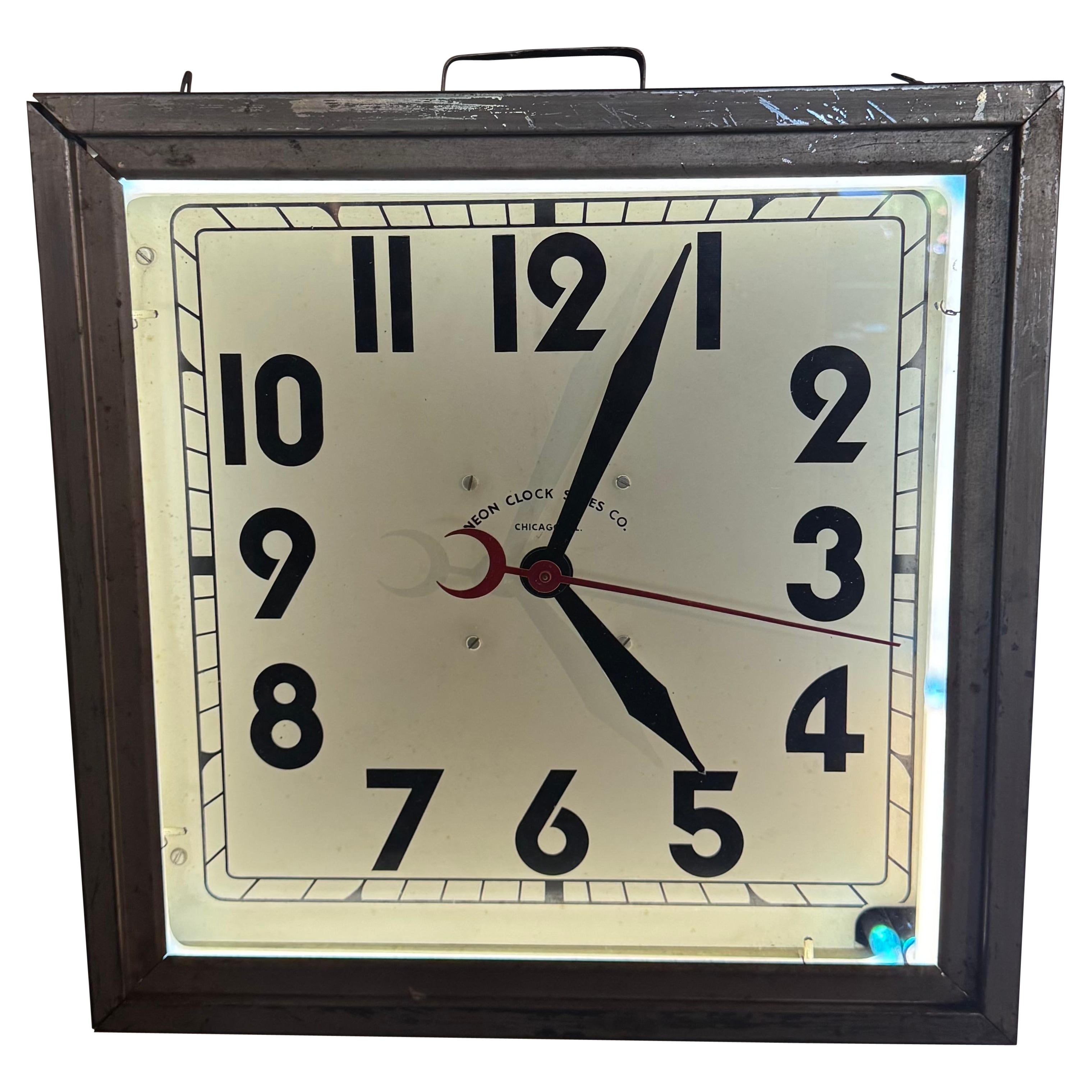Classic Art Deco Neon Clock.. For Sale