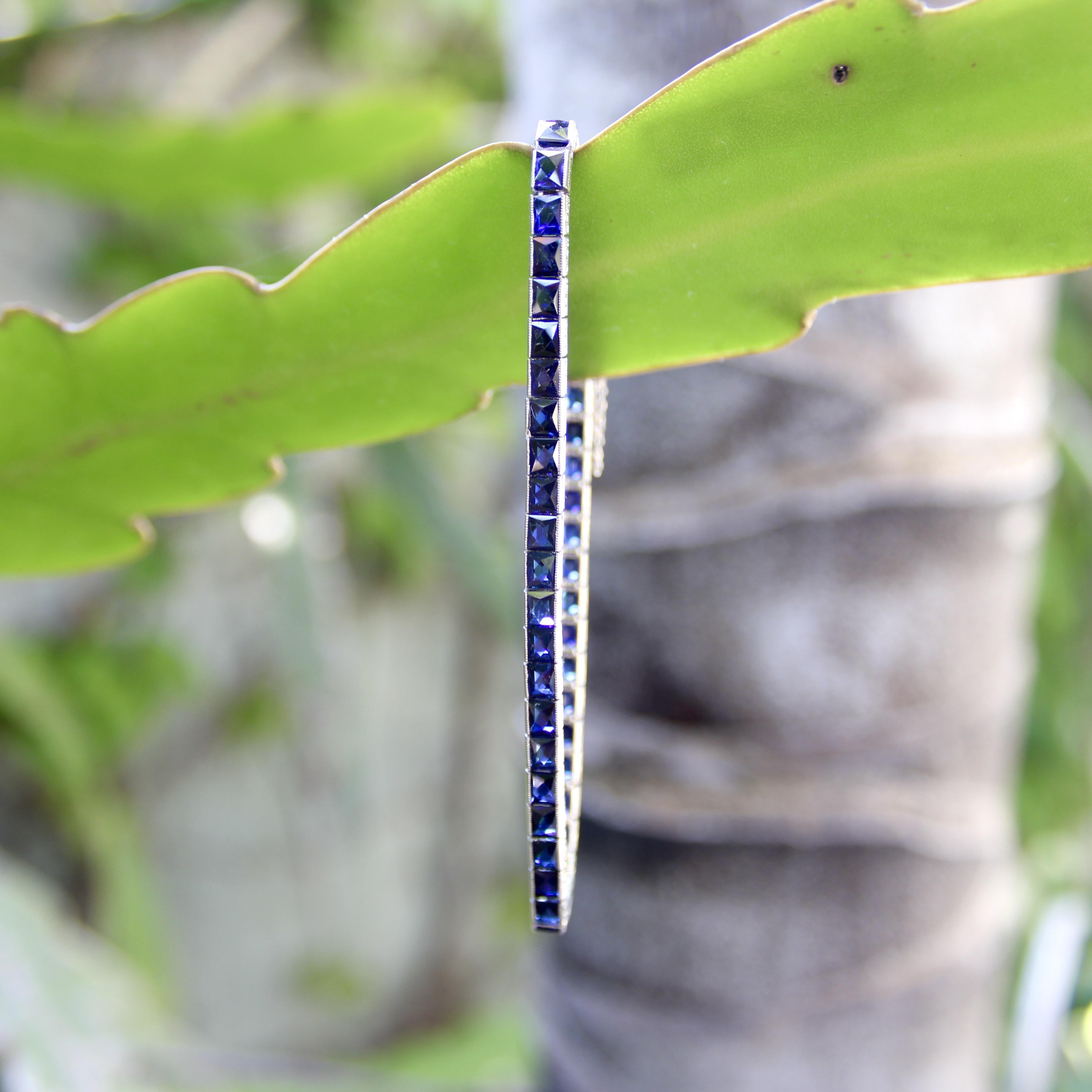 Classic Art Deco Platinum and Sapphire Line Bracelet For Sale 5
