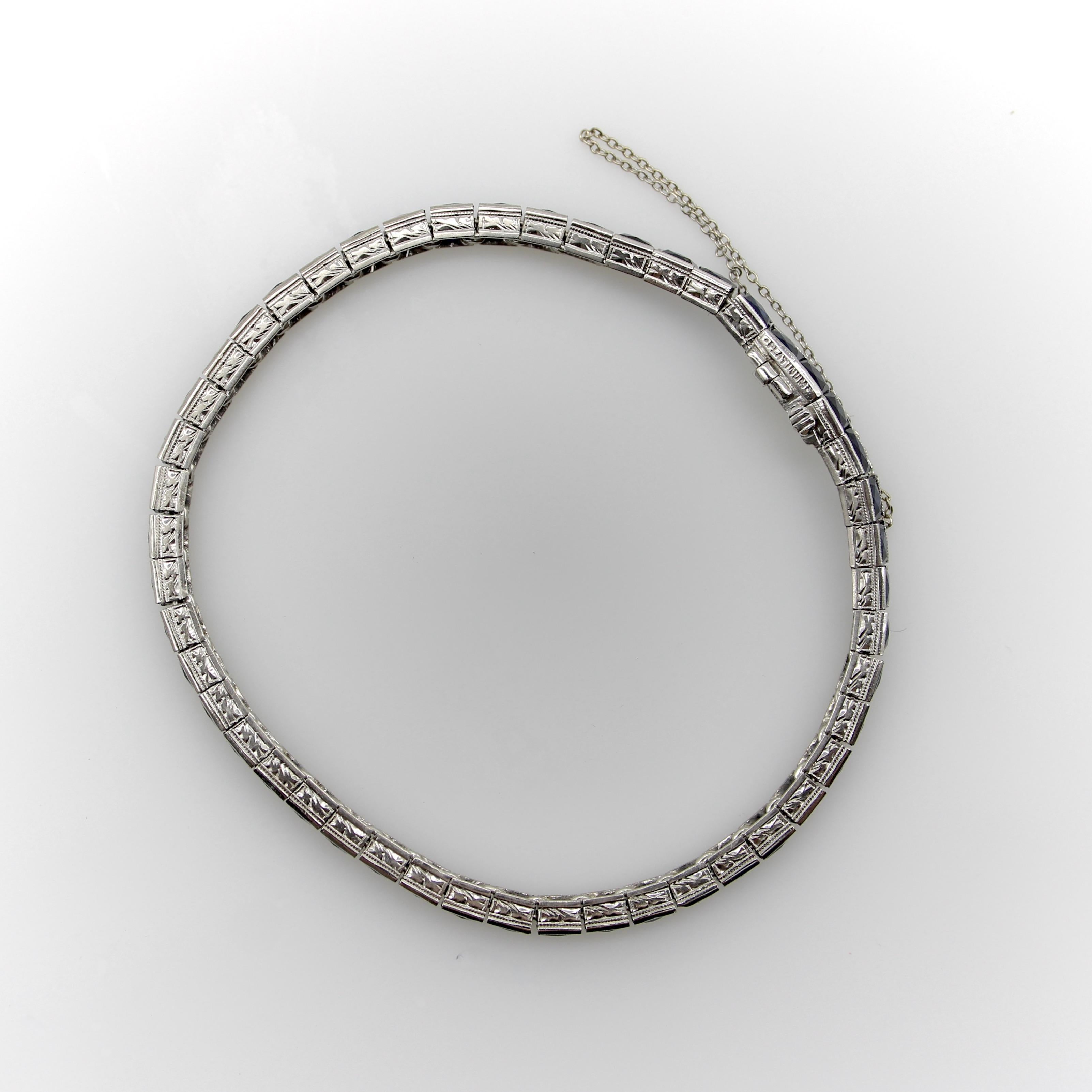 Classic Art Deco Platinum and Sapphire Line Bracelet For Sale 1