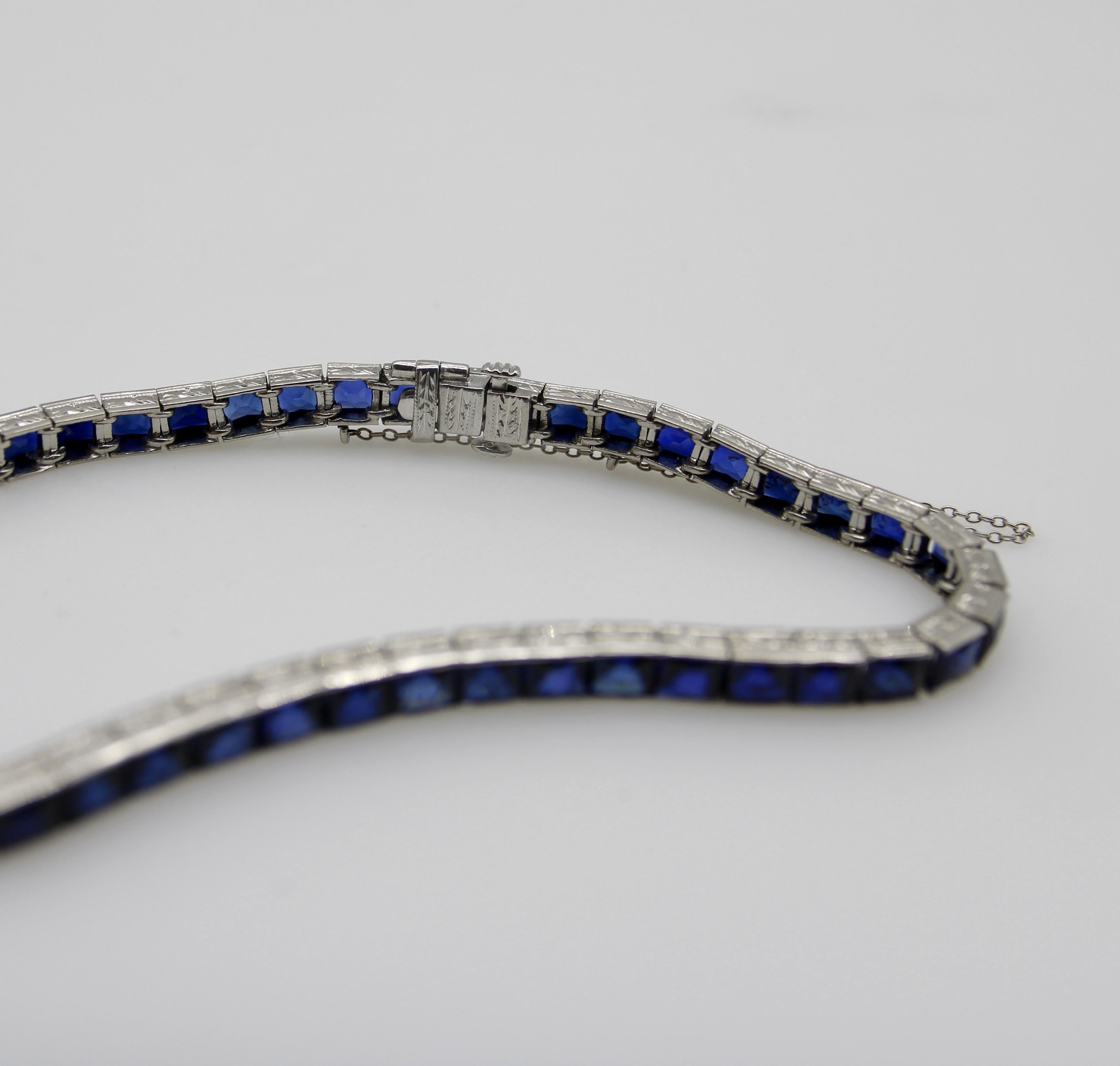 Classic Art Deco Platinum and Sapphire Line Bracelet For Sale 2