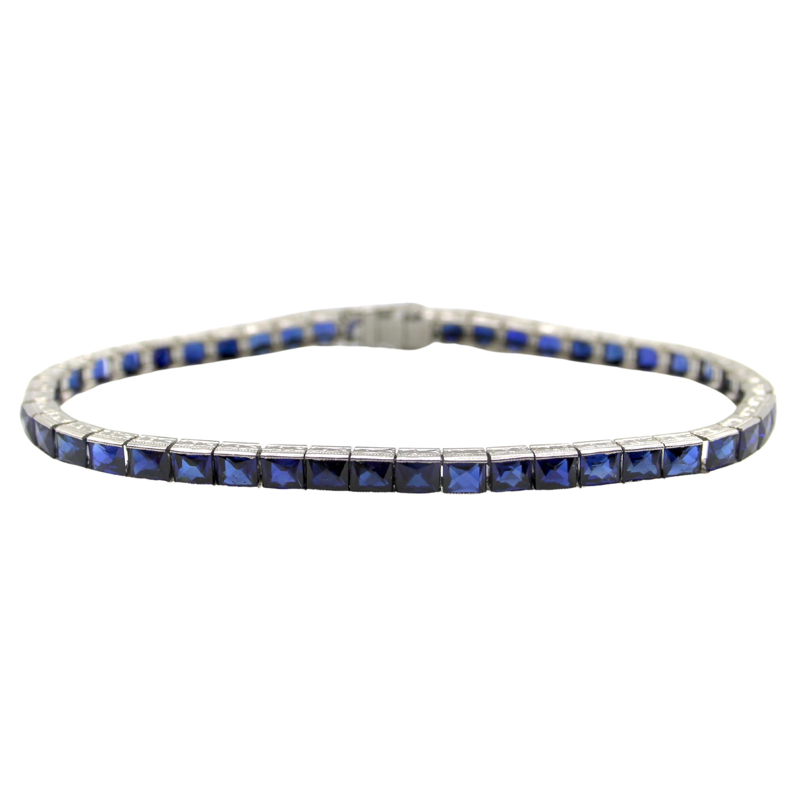 Classic Art Deco Platinum and Sapphire Line Bracelet