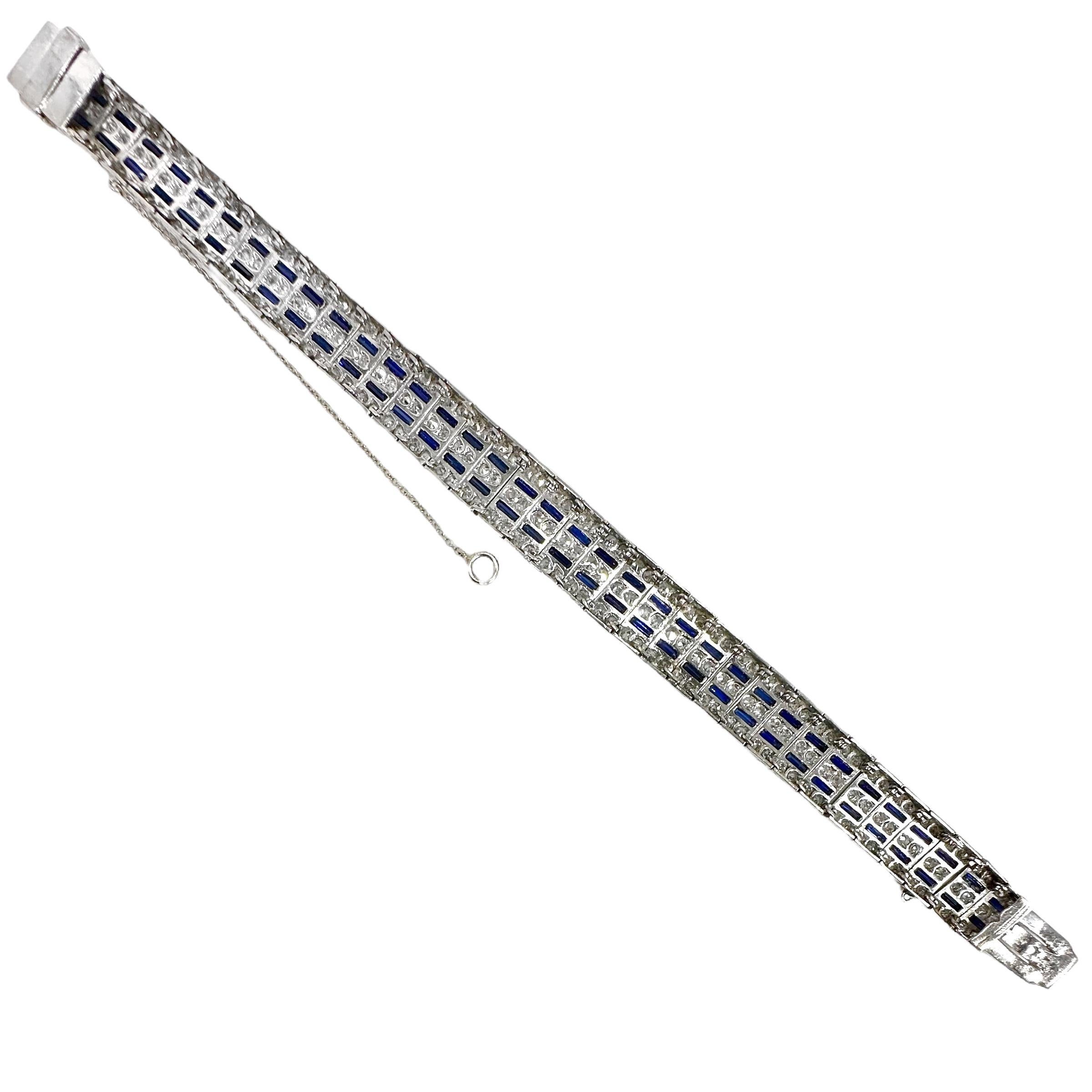 Art Deco Classic Art-Deco Platinum, Diamond and Synthetic Sapphire Bracelet 1/2 Inch Wide For Sale