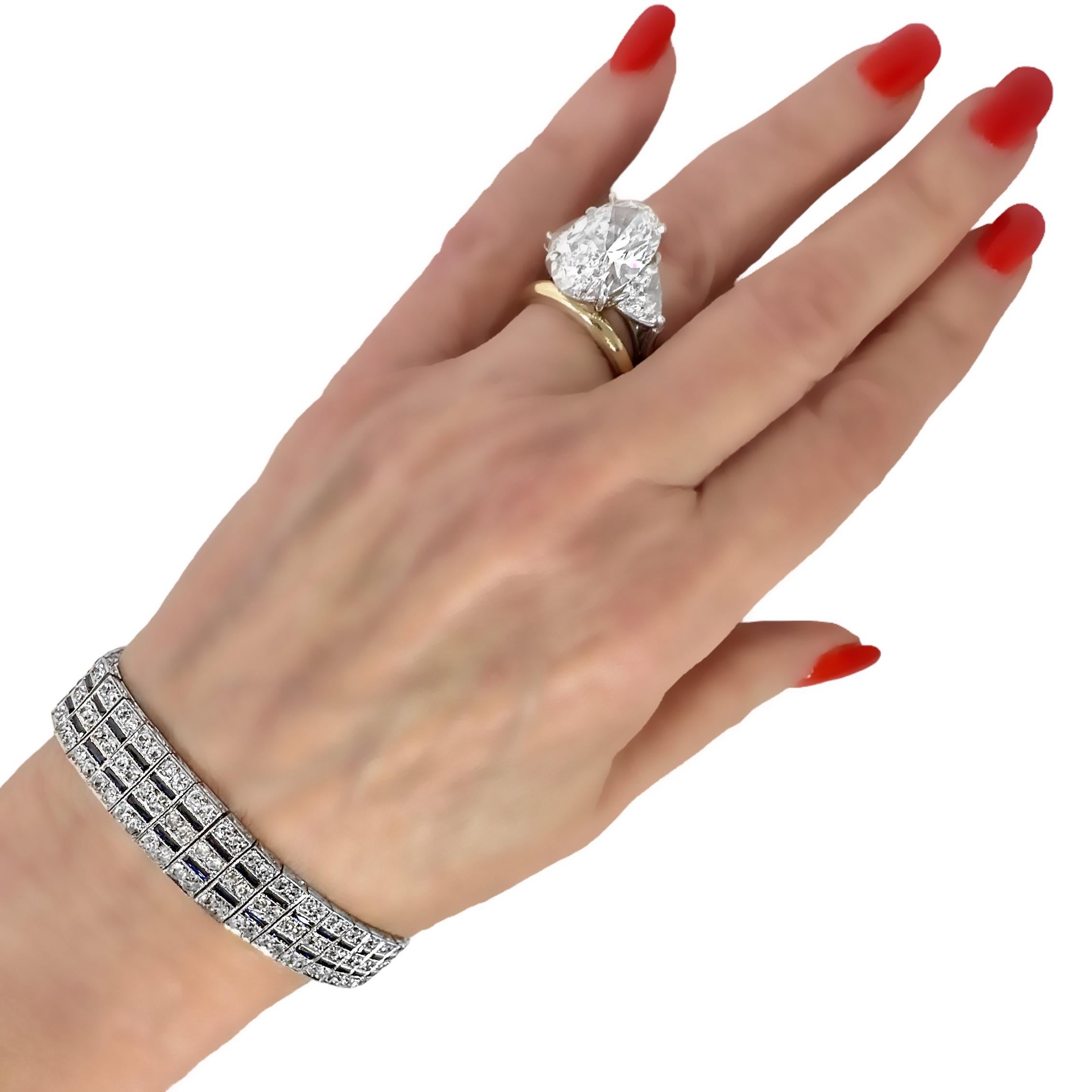 Classic Art-Deco Platinum, Diamond and Synthetic Sapphire Bracelet 1/2 Inch Wide For Sale 1
