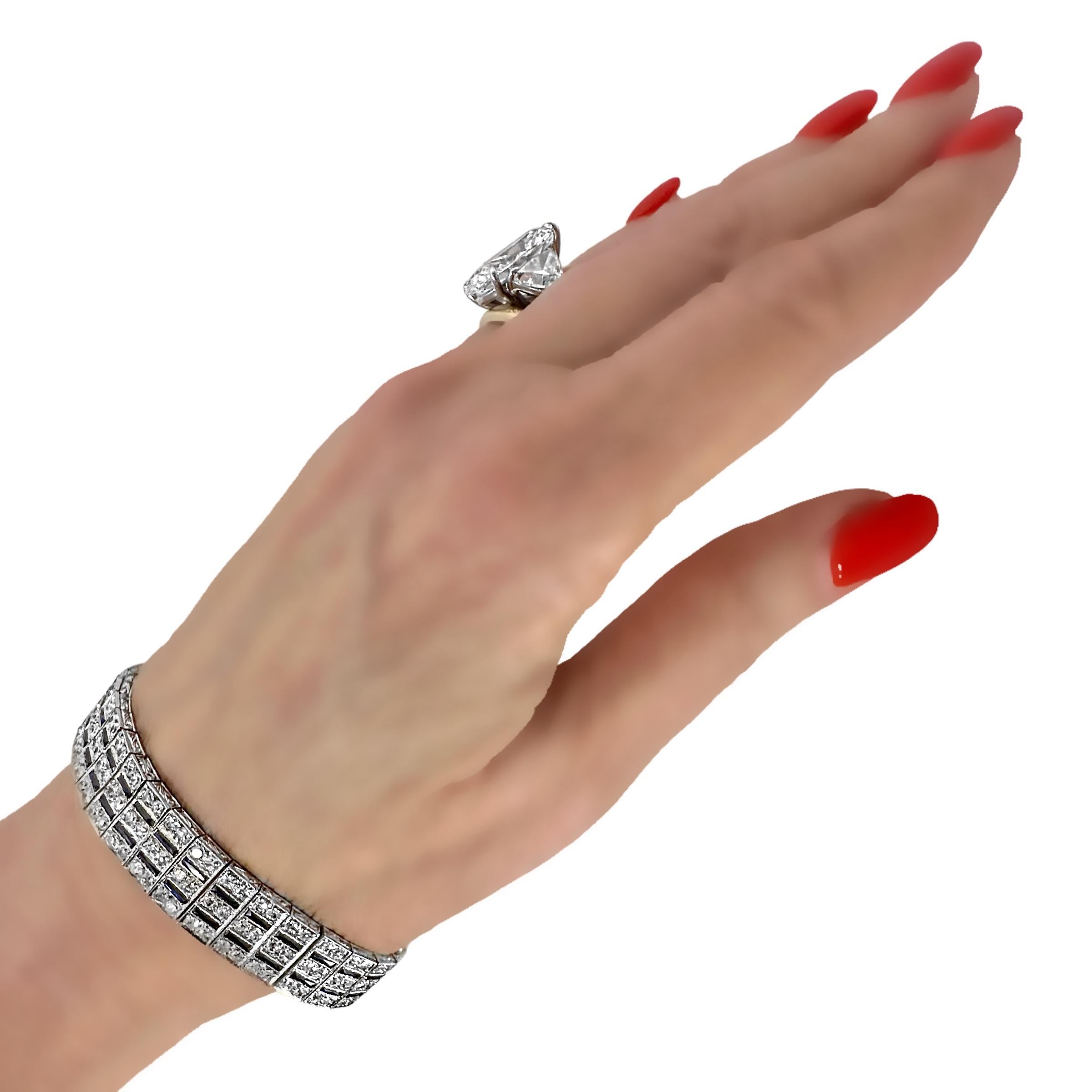 Classic Art-Deco Platinum, Diamond and Synthetic Sapphire Bracelet 1/2 Inch Wide For Sale 2