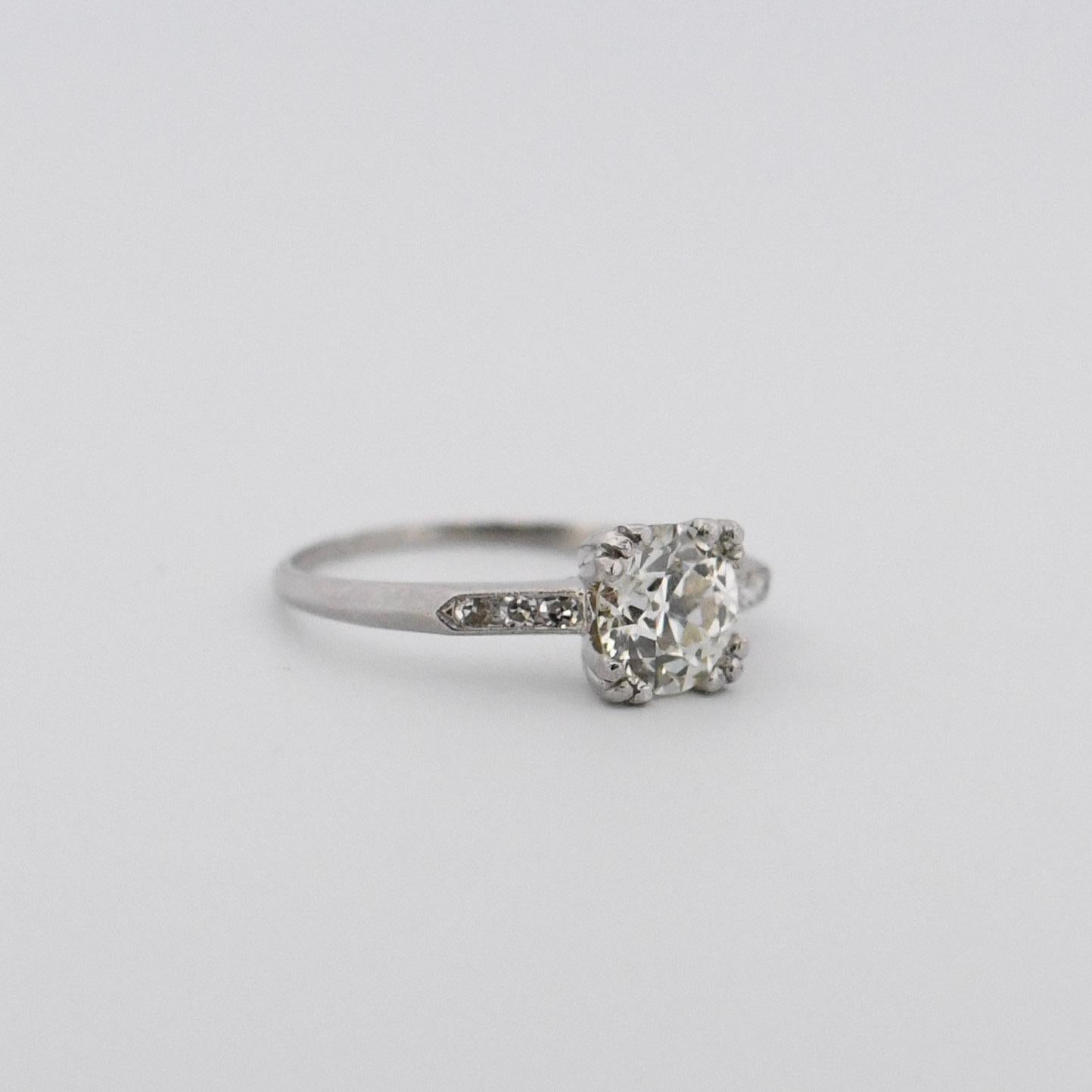 Classic Art Deco Platinum Solitaire Old European Cut Diamond Engagement Ring In Good Condition For Sale In Addison, TX