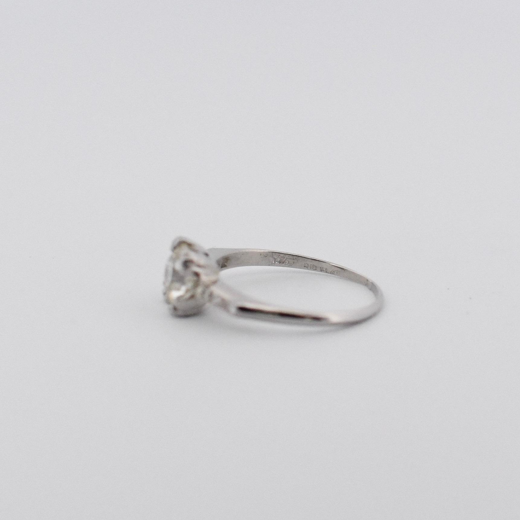 Women's Classic Art Deco Platinum Solitaire Old European Cut Diamond Engagement Ring For Sale