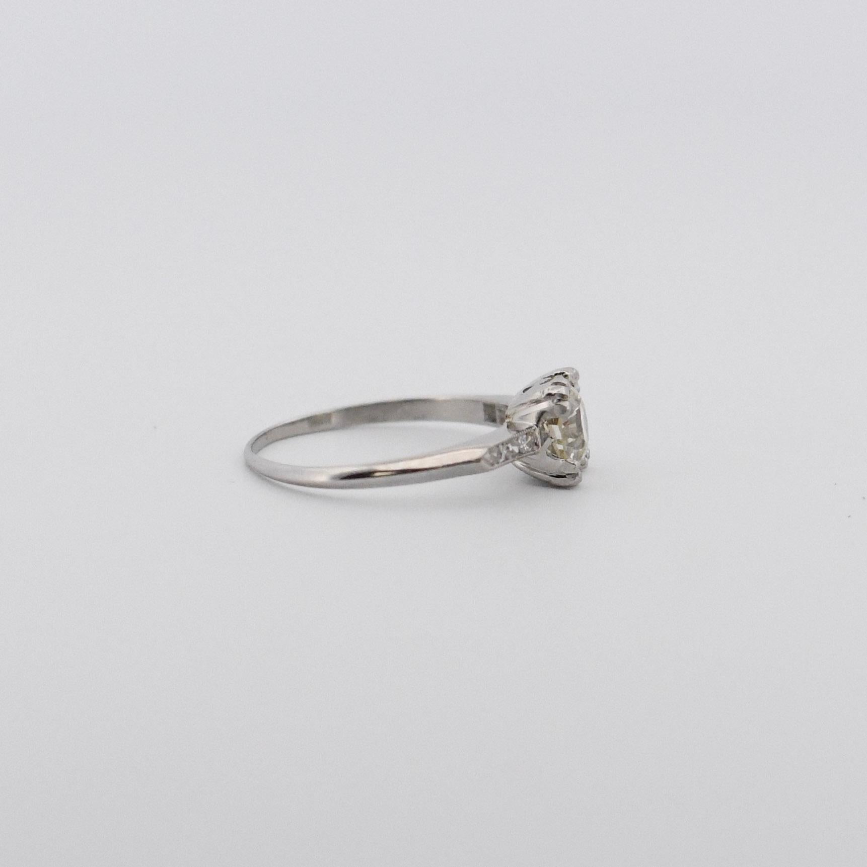 Classic Art Deco Platinum Solitaire Old European Cut Diamond Engagement Ring For Sale 1