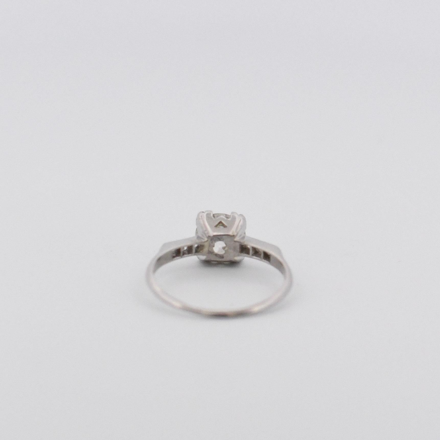 Classic Art Deco Platinum Solitaire Old European Cut Diamond Engagement Ring For Sale 2