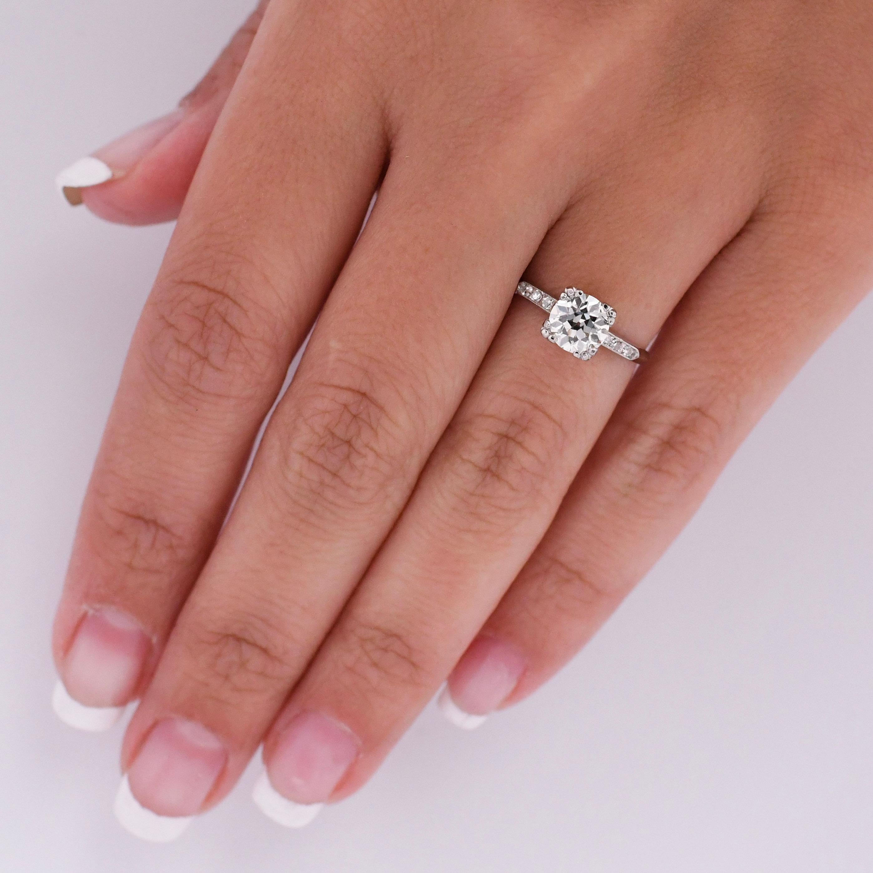 Classic Art Deco Platinum Solitaire Old European Cut Diamond Engagement Ring For Sale 4