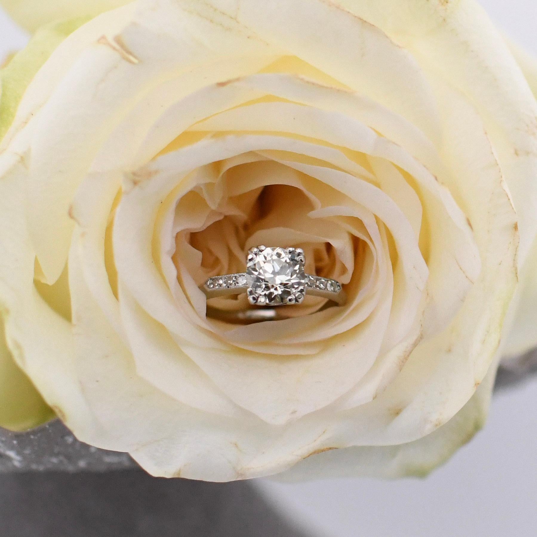 Classic Art Deco Platinum Solitaire Old European Cut Diamond Engagement Ring For Sale 5