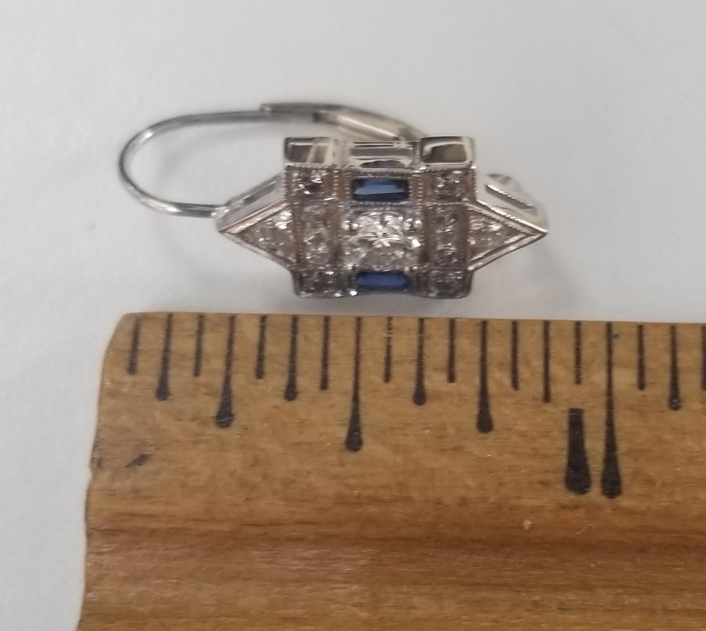 Classic Art Deco Style Inspired Earrings with Beautiful Diamonds and Sapphire S In New Condition For Sale In Los Angeles, CA