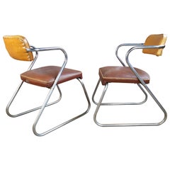 Classic Art Deco Tubular Chrome and Oil Cloth "Z" Chairs