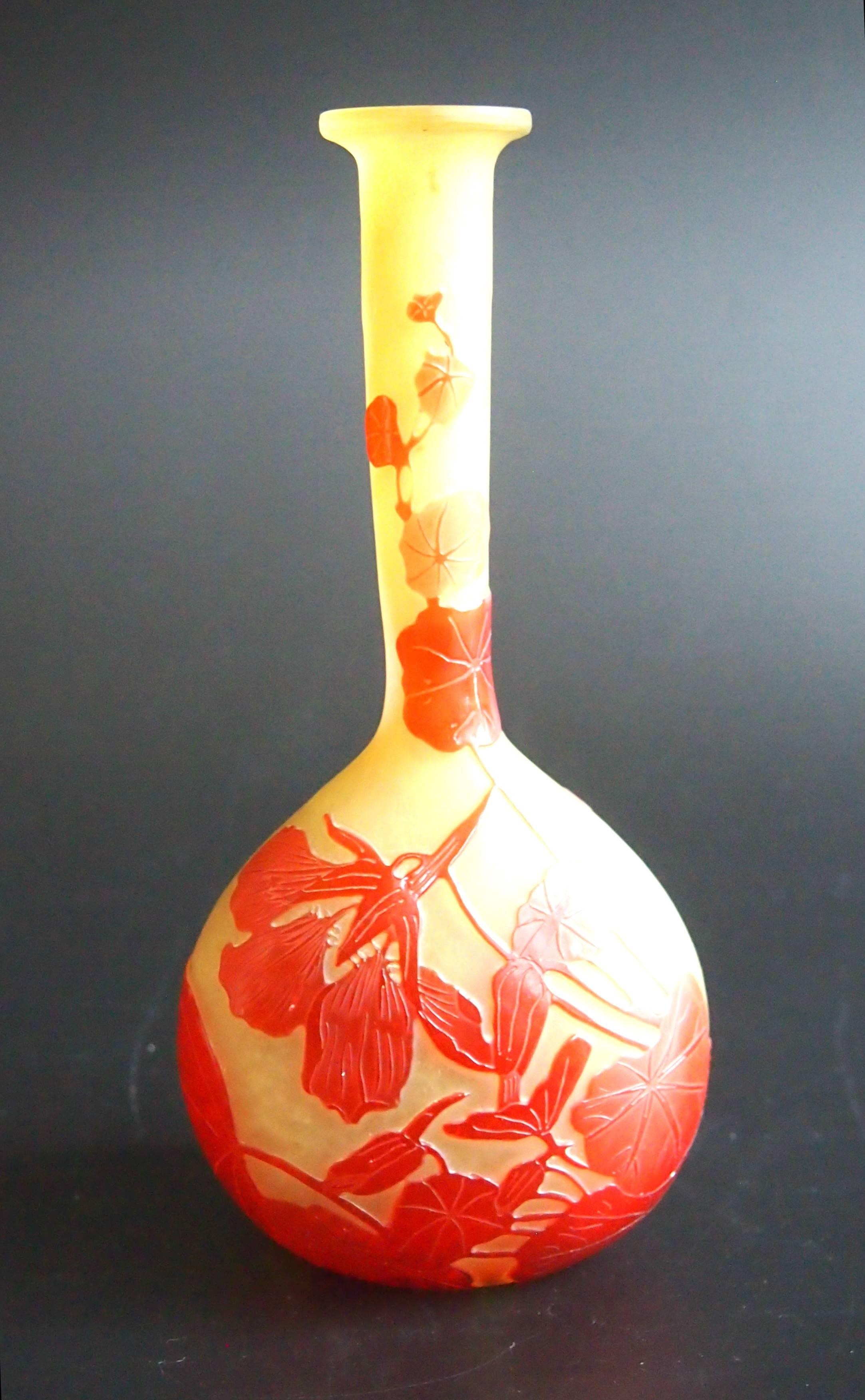 Classic Art Nouveau Emile Galle Cameo Nasturtium Banjo Vase 1