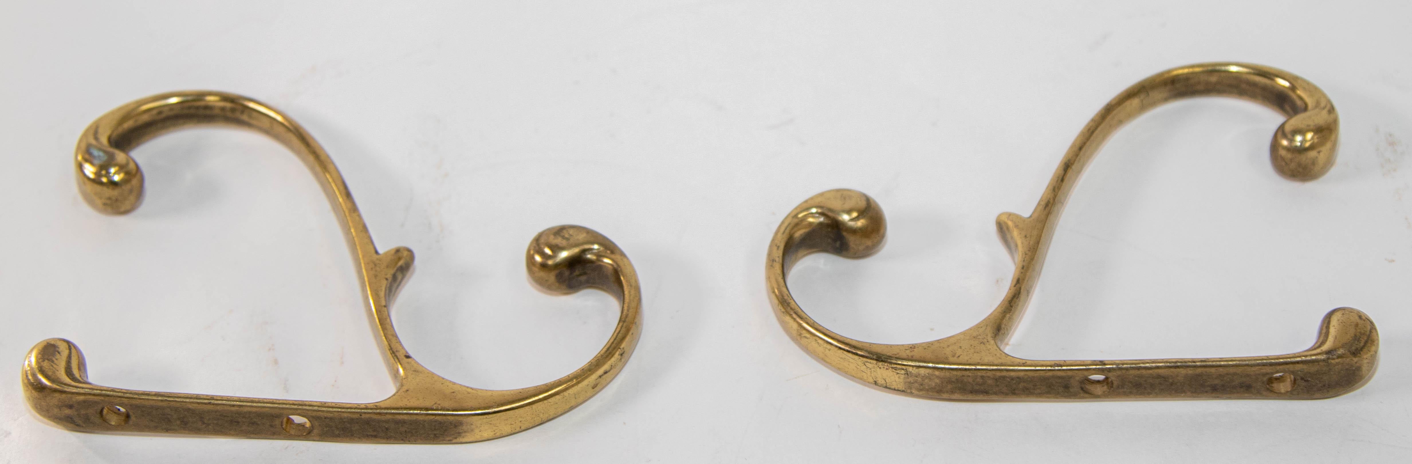 Classic Art Nouveau Minimalist Style Polished Brass Wall Coat and Hat