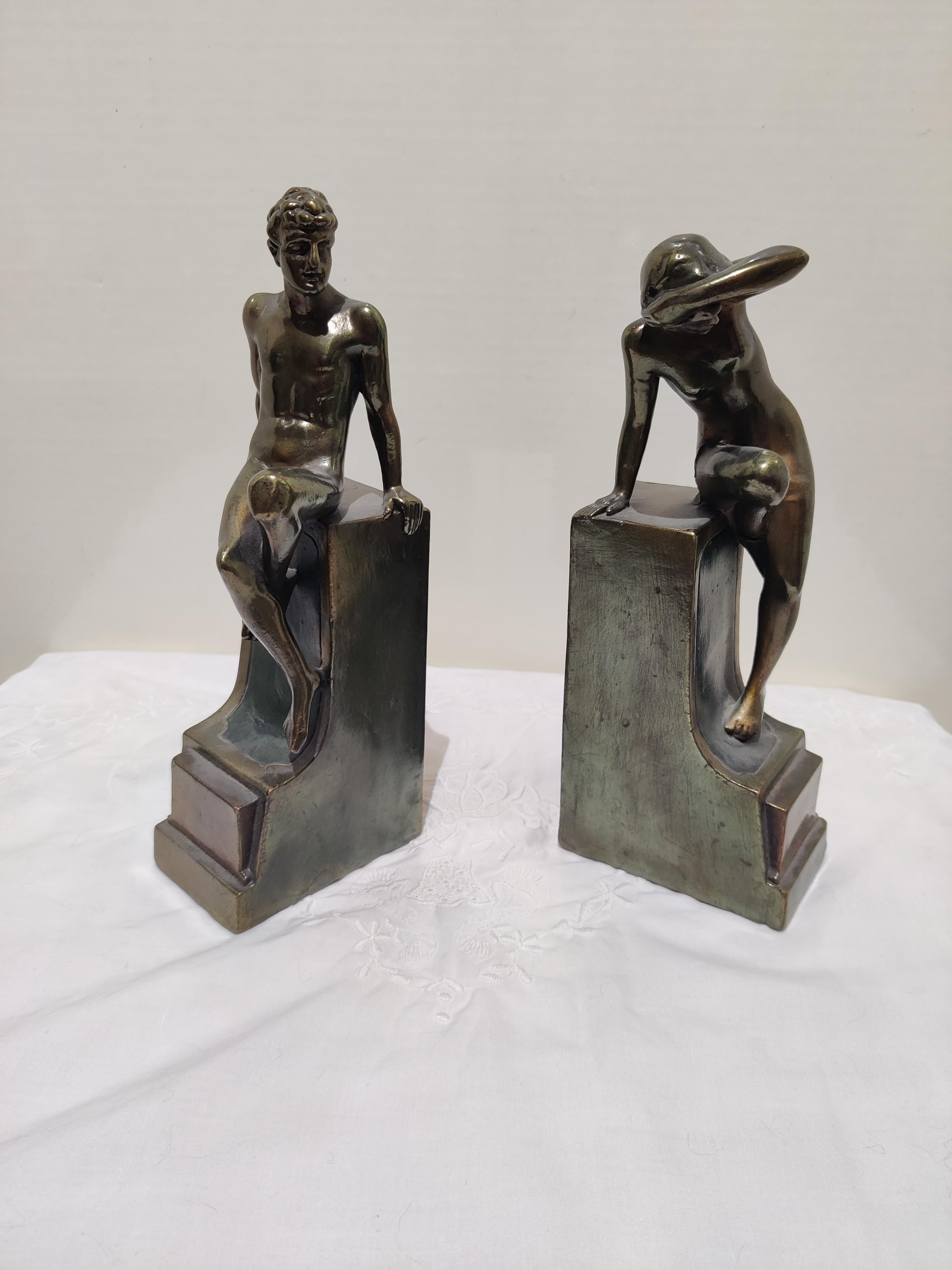 Art Nouveau Classic Art Nude Bronze Bookends For Sale