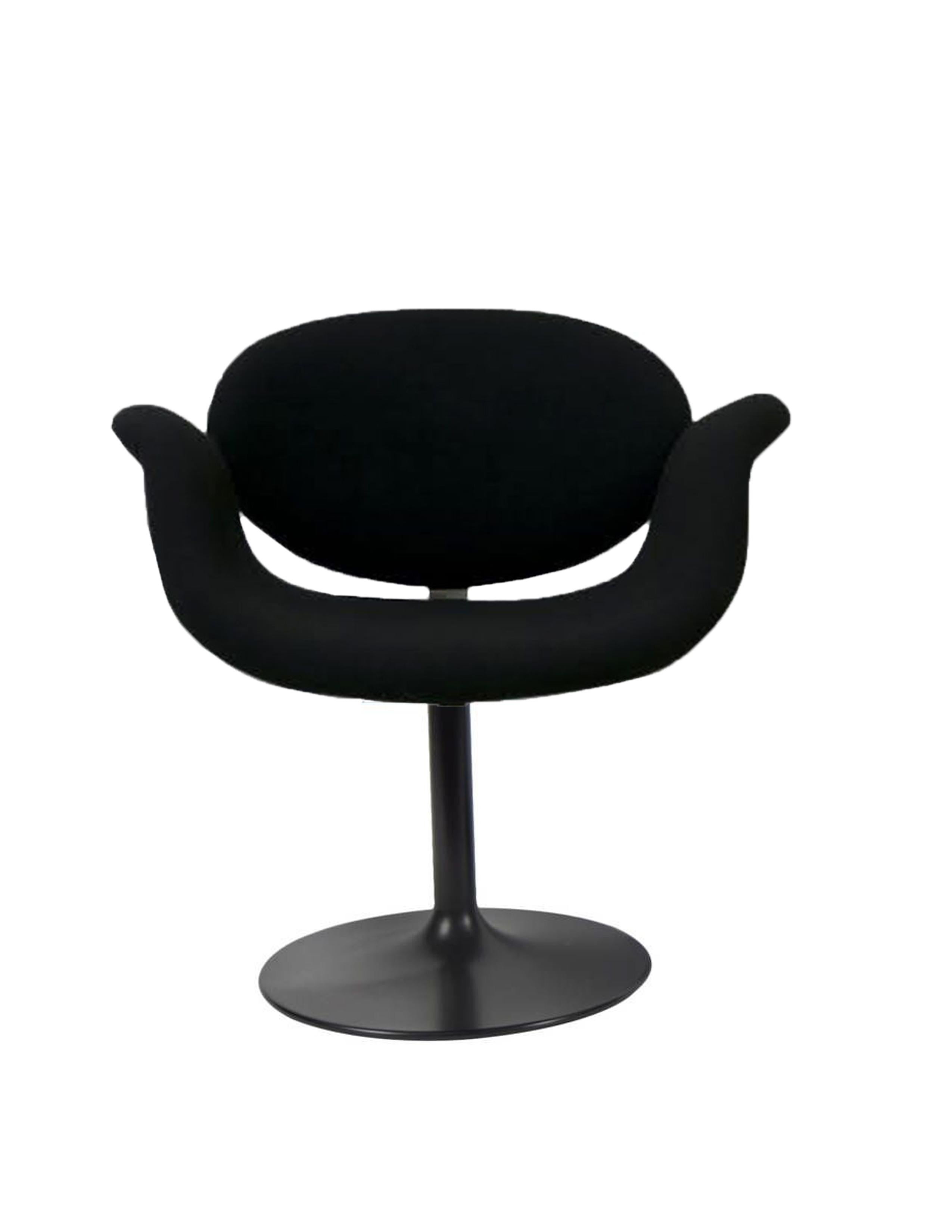 Mid-Century Modern Classic Artifort All Black Little Tulip Armchair in Raf Simons Fabric