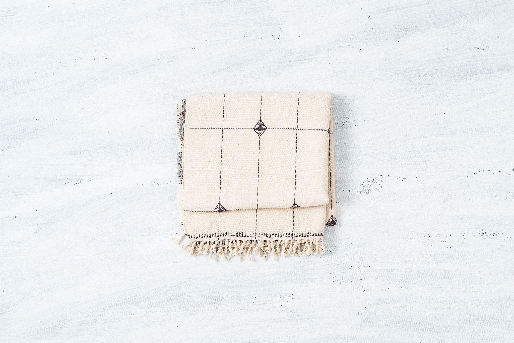 Mool Handloom Throw / Blanket , Black and White, In Organic Cotton For