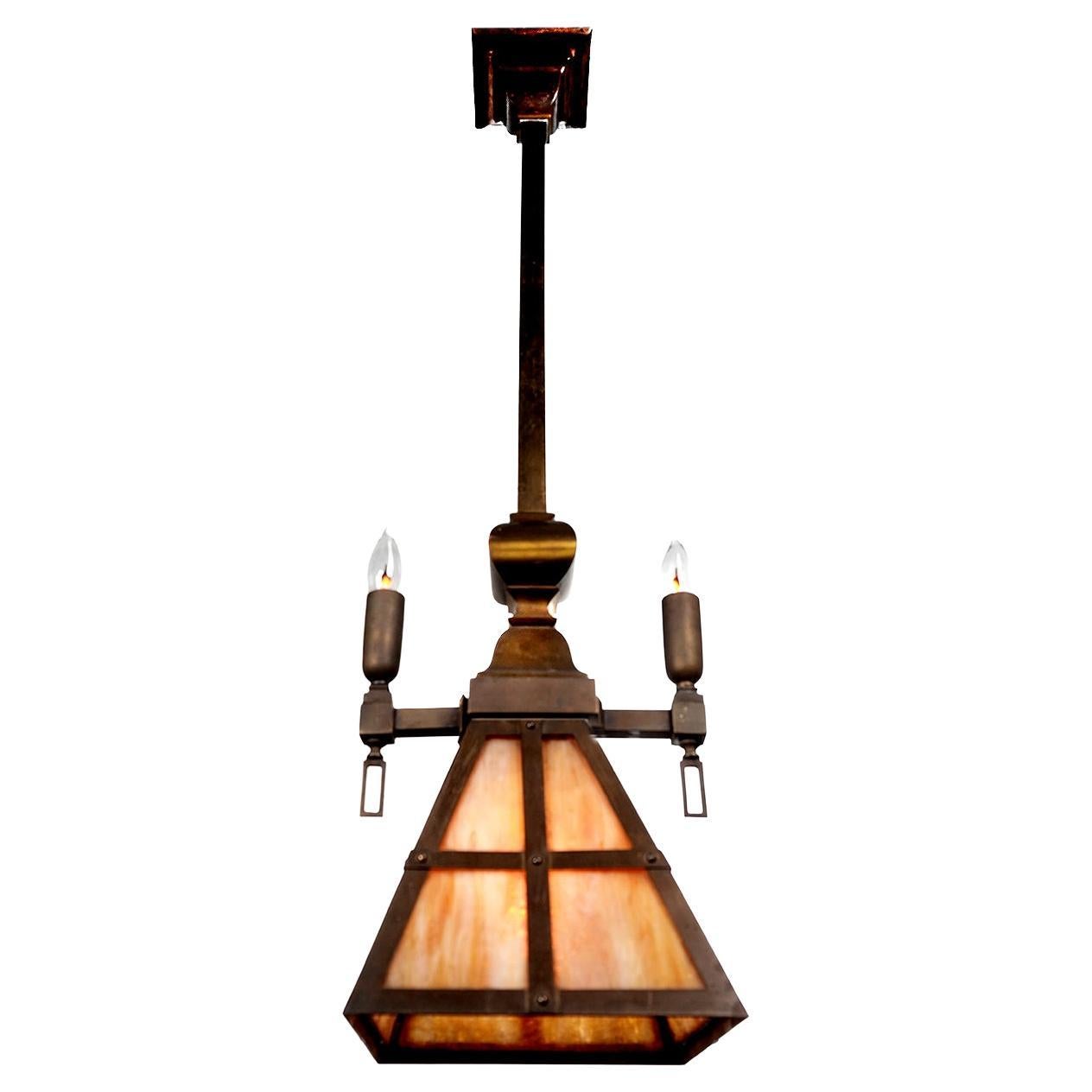 Classic Arts & Crafts Gas Chandelier For Sale