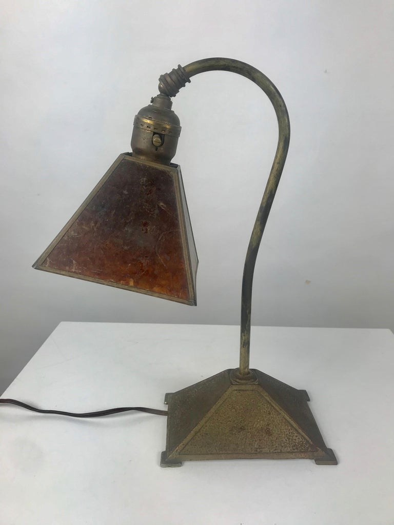 Classic Arts And Crafts Metal And Mica Shade Desk Lamp By