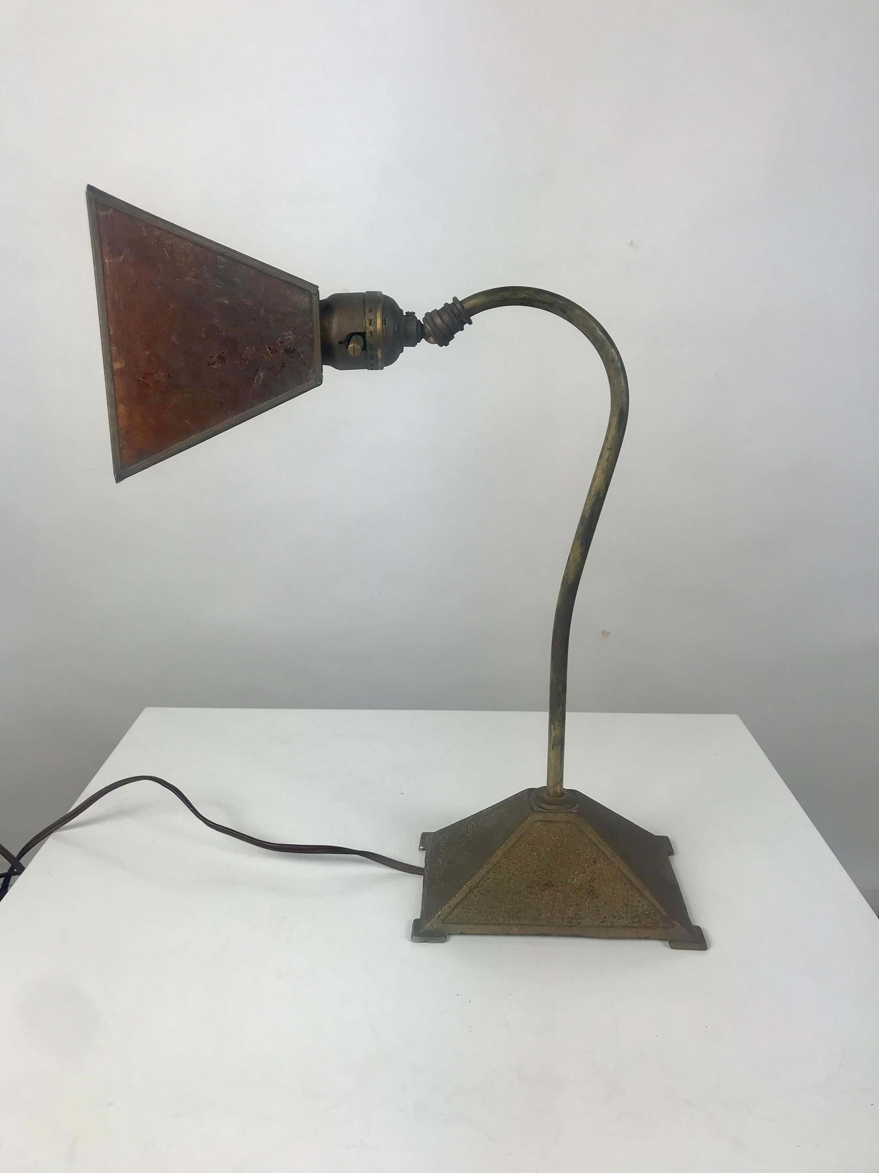American Classic Arts & Crafts Metal and Mica Shade Desk Lamp by N Y W L F Co. Chicago