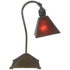 Antique Classic Arts & Crafts Metal and Mica Shade Desk Lamp by N Y W L F Co. Chicago