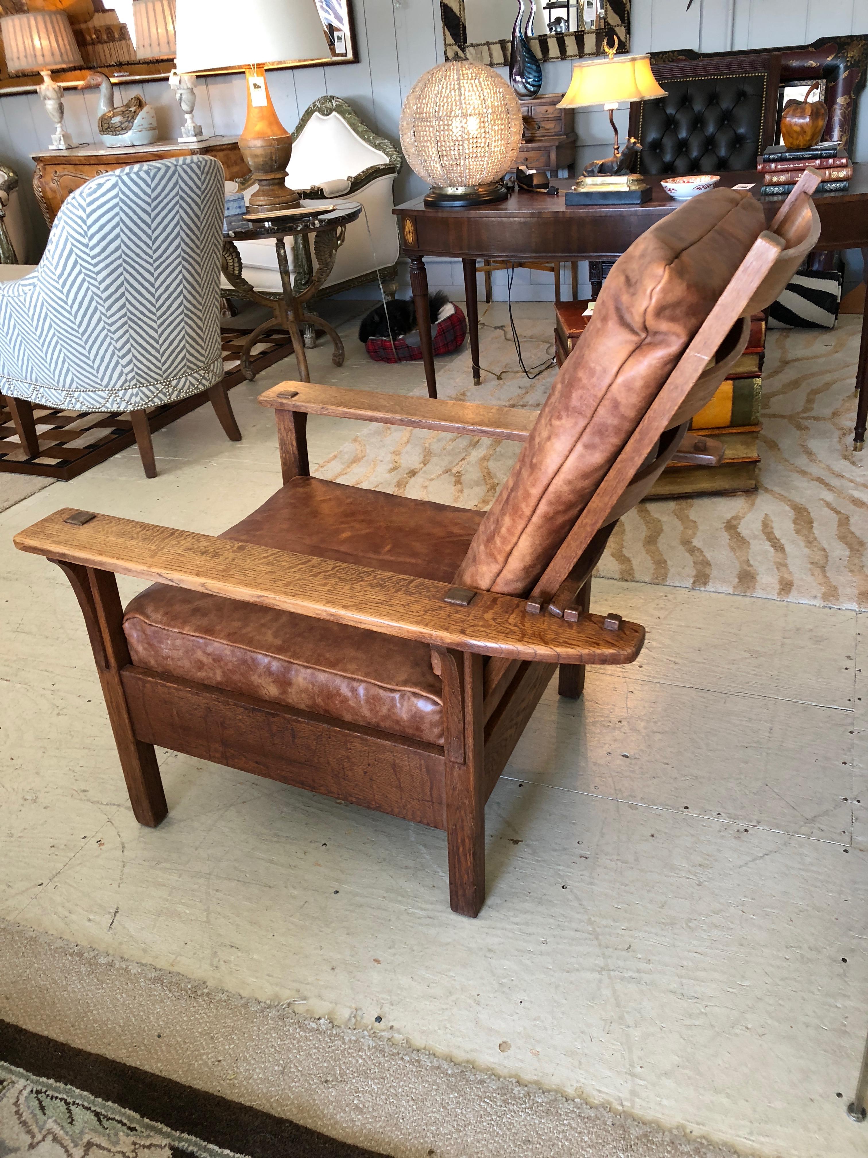 Arts and Crafts Classic Arts & Crafts Oak and Leather Club Chair