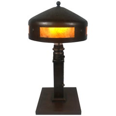 Classic Arts & Crafts Roycroft Hammered Copper and Mica Table Lamp