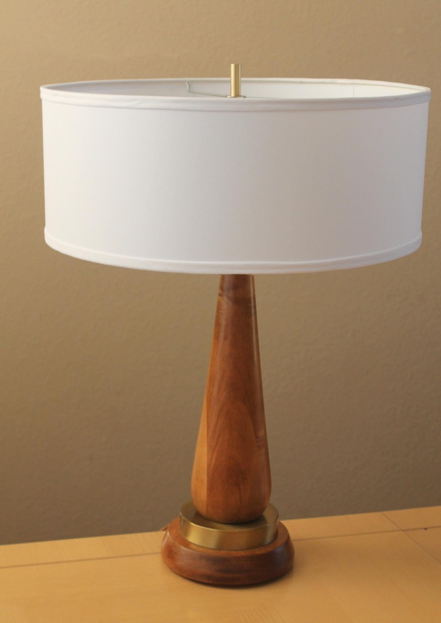 Danish Arts and Crafts!

Hand Carved Wood Lamp

Classic Minimalism!
Clean Design!
White Linen Shade!
Gorgeous Brass Accents!
Dimensions 26