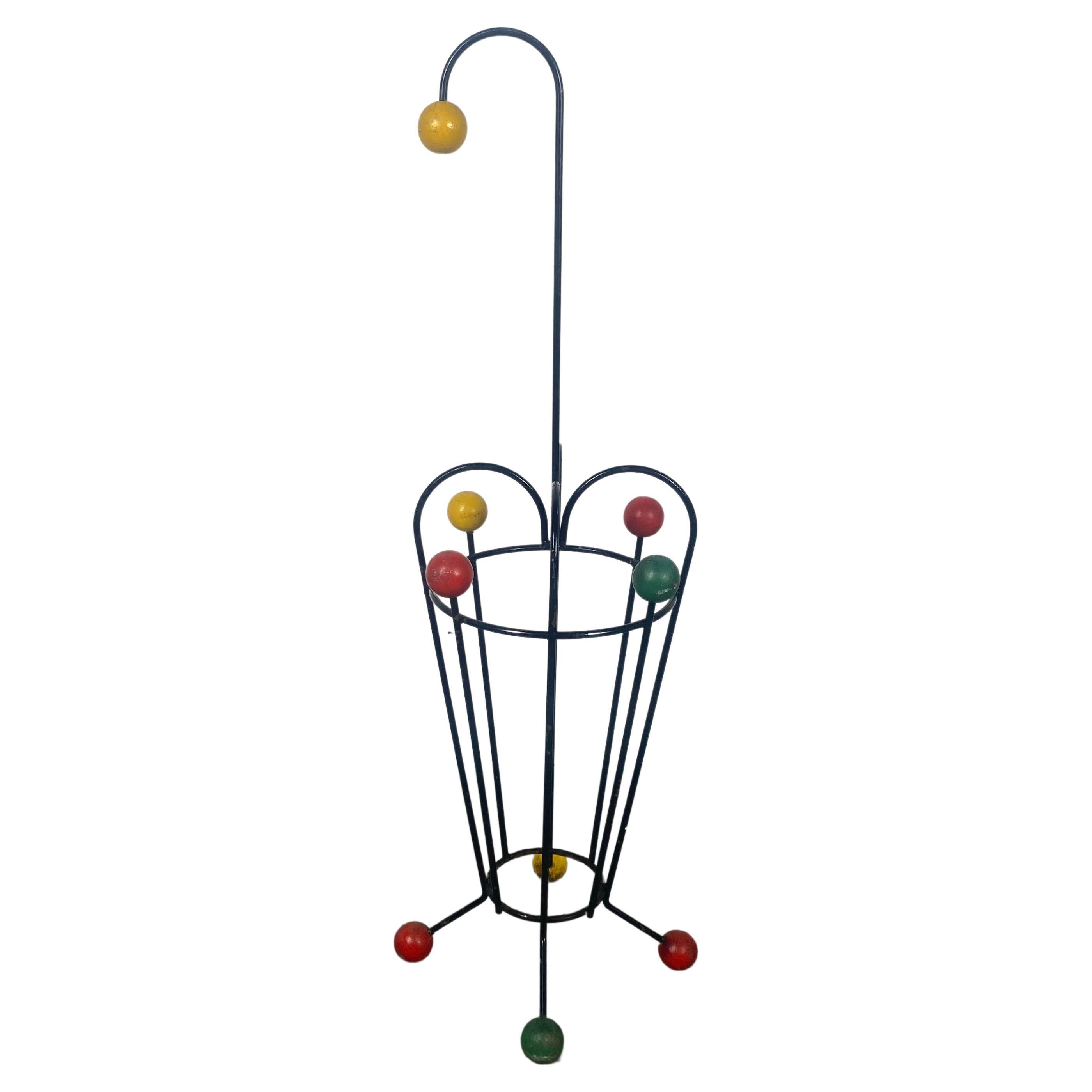 Klassischer franzsischer modernistischer Schirmstnder im Atomic-Design, Eisen/Colored Balls