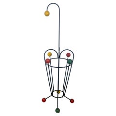 Classic Atomic Design French Modernist Umbrella Stand, Iron /Colored Balls