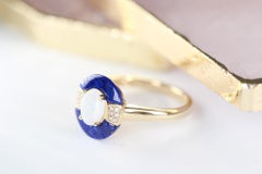 Classic Australian Opal Lapis with Diamond Accents 14k Yellow Gold Cocktail Ring