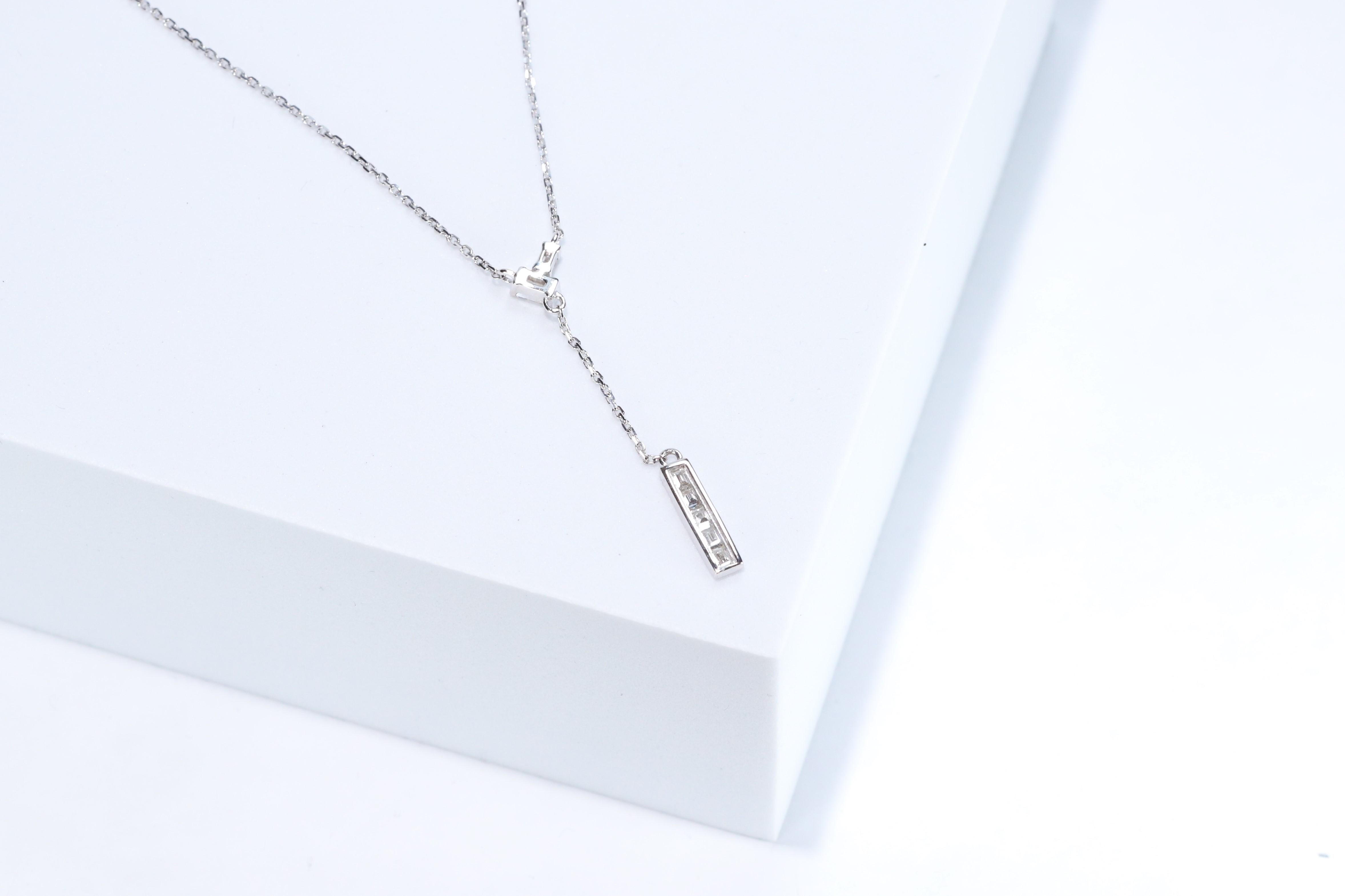 Stunning, timeless and classy eternity Unique Necklace. Decorate yourself in luxury with this Gin & Grace Necklace. The 14K White Gold jewelry boasts with Natural Baguette-cut white Diamond (7 Pcs) 0.34 Carat accent stones for a lovely design. This