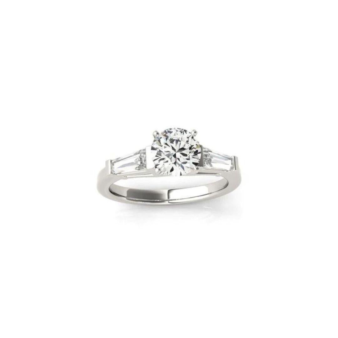 Baguette Cut Classic Baguette Diamonds Fancy Solitaire Engagement Mounting in White Gold For Sale
